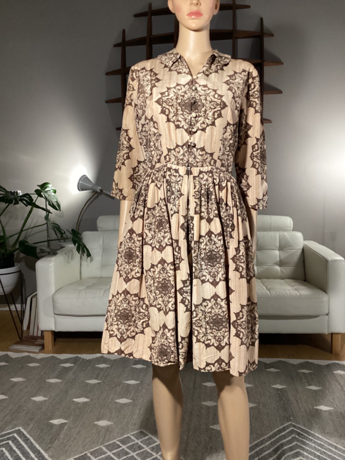 Vintage 1950’s Marcy Lee Dallas Silky Rayon Mandala Print Dress Rockabilly
