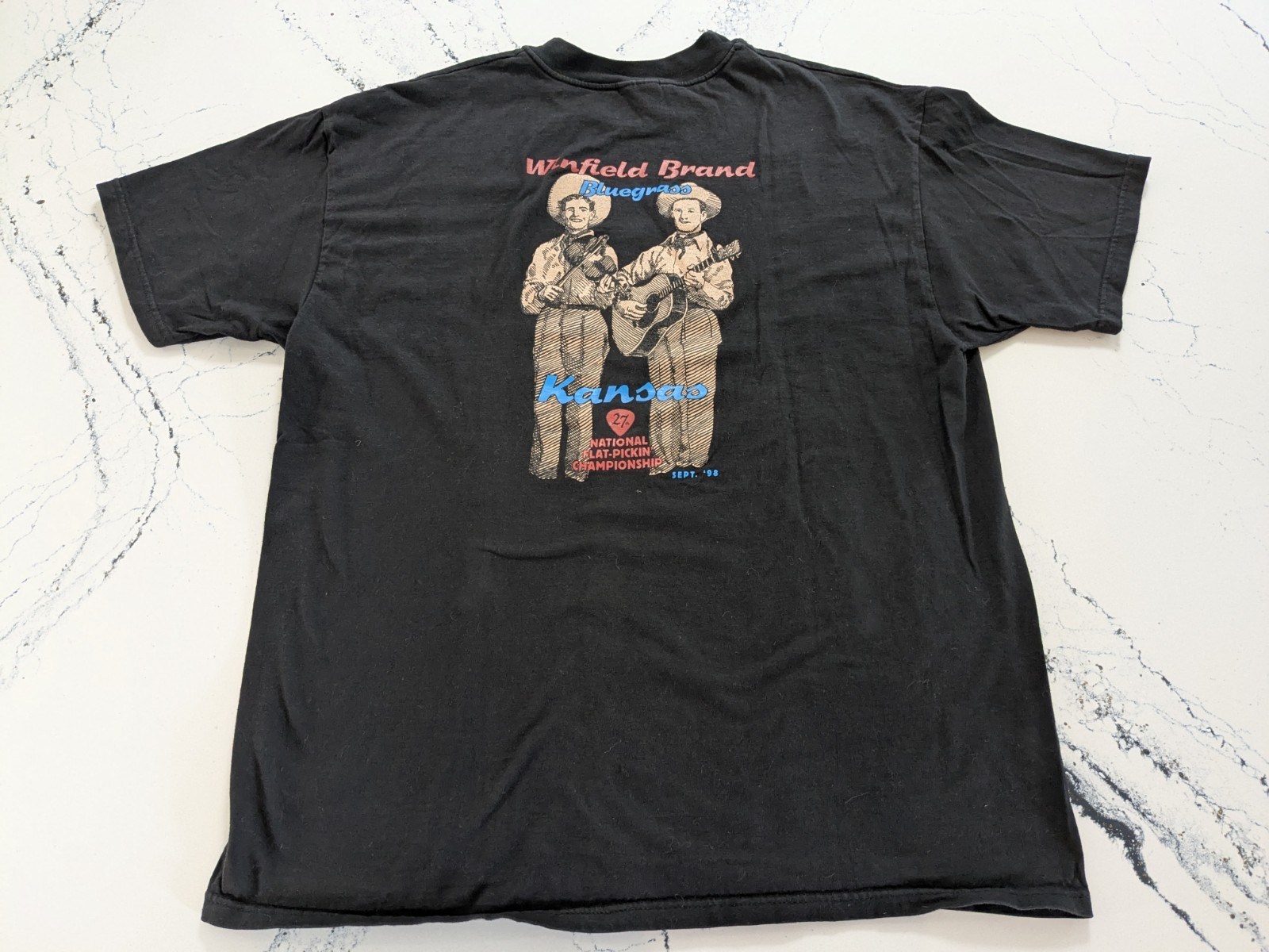 VTG 1998 National Flat Pickin’ Championship Winfield Bluegrass Graphic T Shirt L