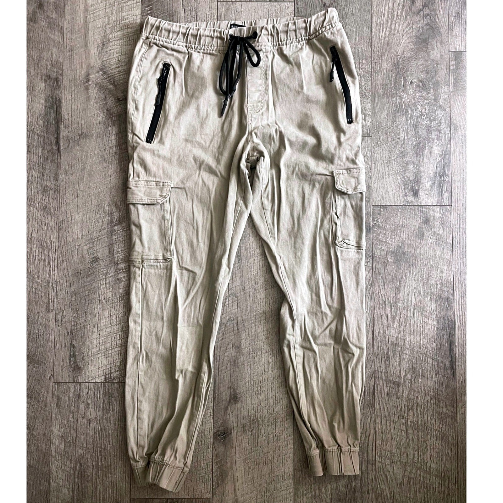Free Planet Kids Boys Khaki Tan Cargo Jogger Pants Size Medium Stretch Twill