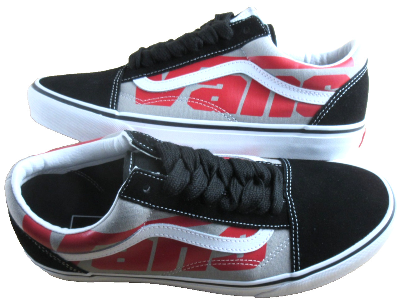 Vans Mens Old Skool Jumbo VANS Logo Black White Red Canvas Suede shoes Size 11.5