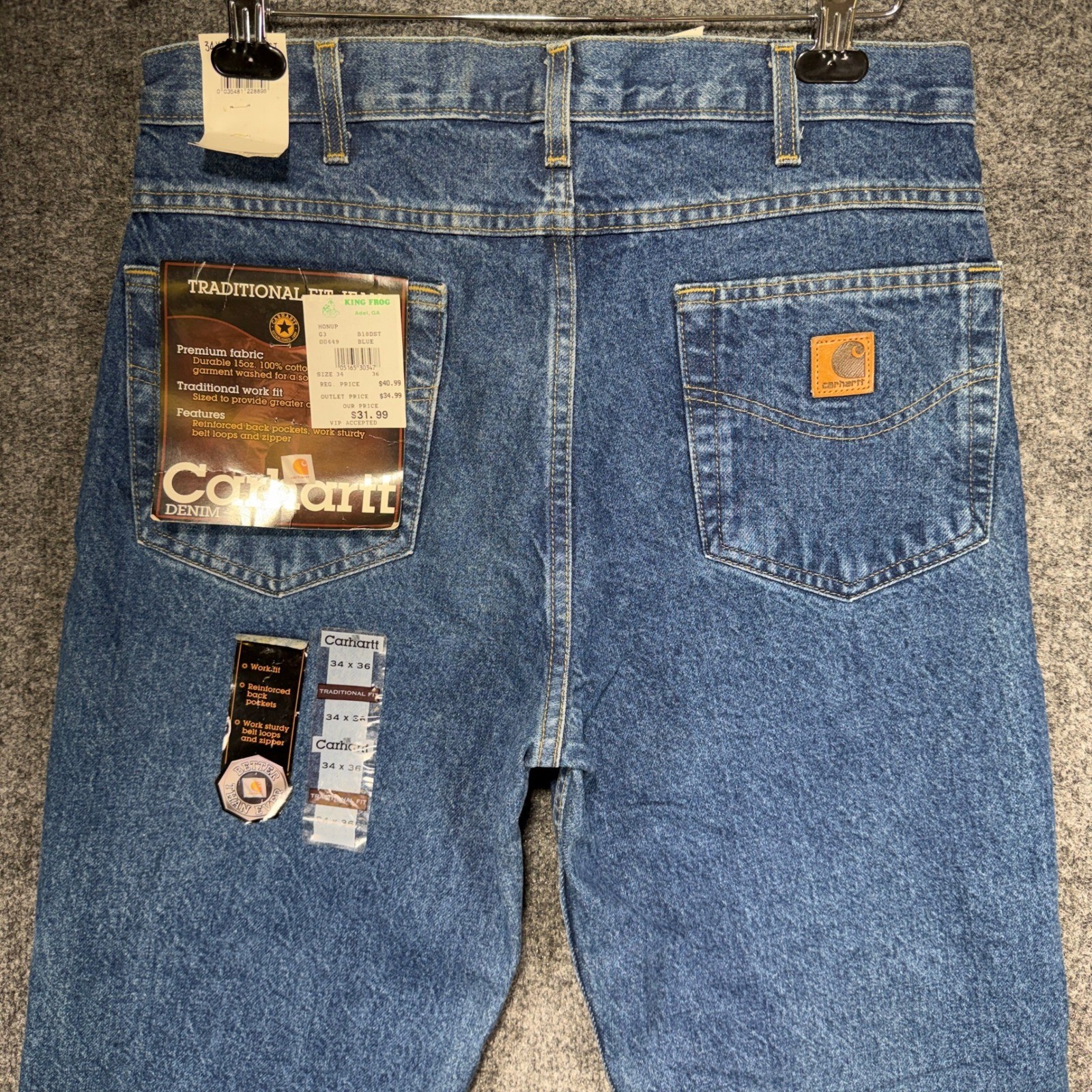 Carhartt Traditional Fit Jeans Mens 34×36 Blue Straight Leg B18 DST Vintage Y2K