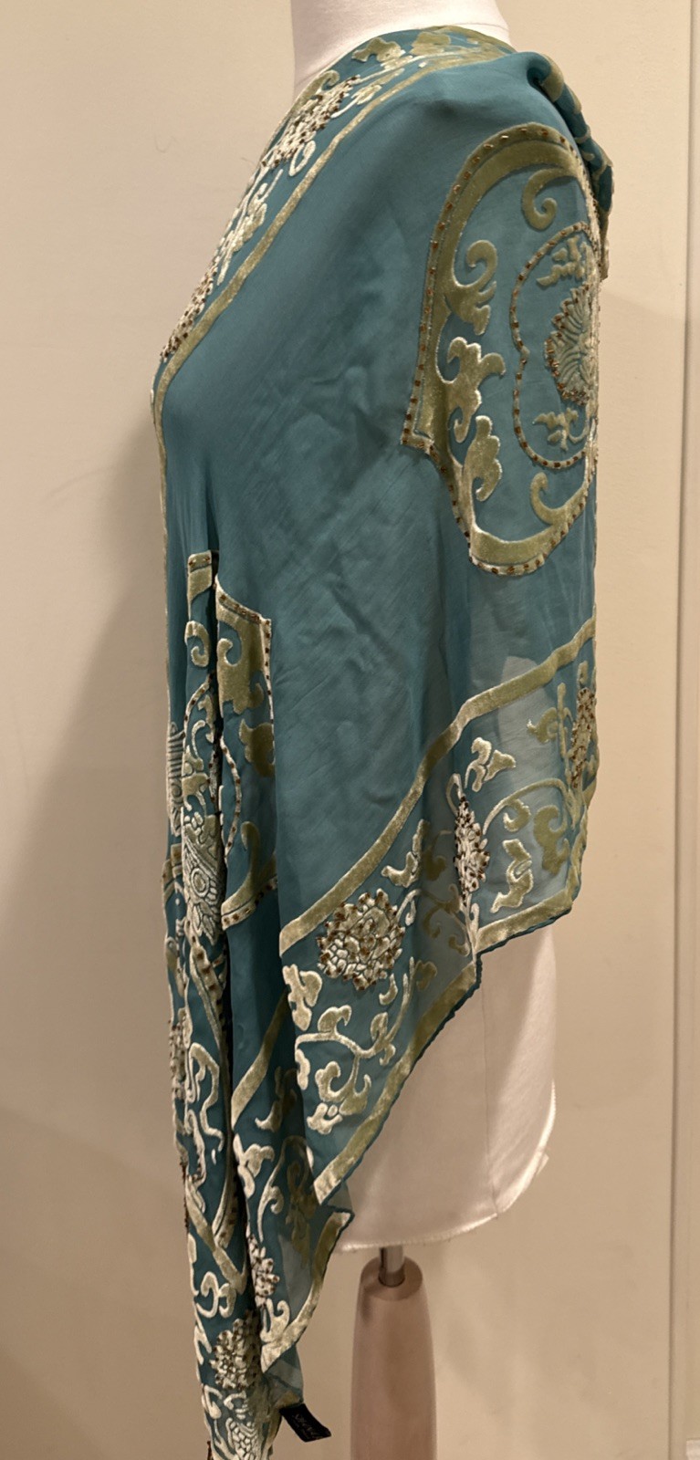Gorgeous Shanak Silk Velvet Beaded Wrap Shawl 20 In x 76 In