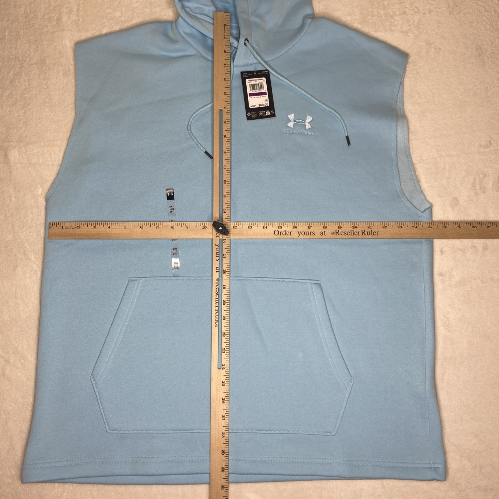 Under Armour Icon Fleece Sleeveless Hoodie Mens 2XL Light Blue New 1389344-494