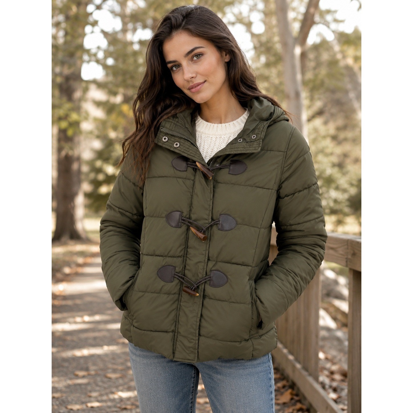 Aeropostale Olive Green Toggle Puffer Jacket Hooded Duffle Coat 8623AF13