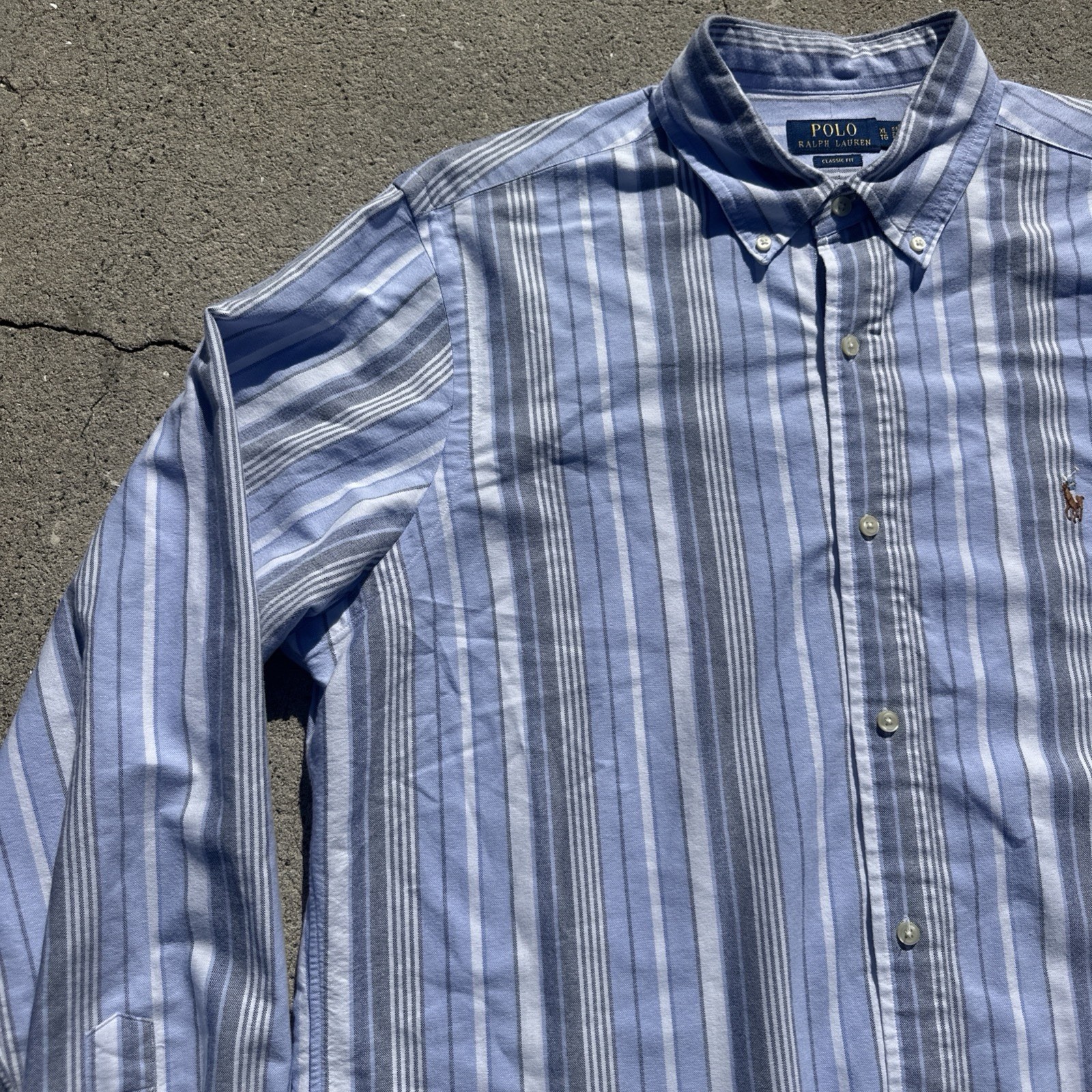 Polo Ralph Lauren Classic Fit Oxford Shirt Blue Striped Mens XL Flesh Pony Horse