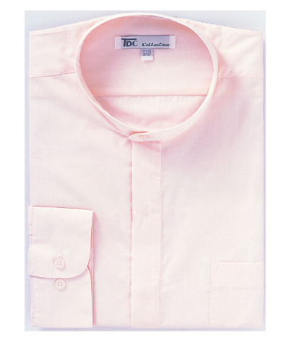 Mens’ Pink Mandarin Collar ( Banded Collar) Dress Shirt by TDC Collection