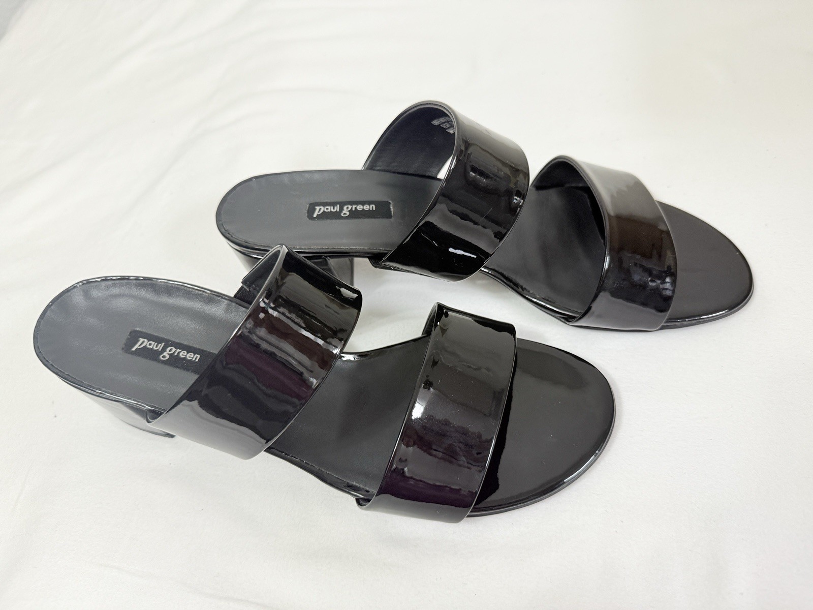 Paul Green Black Patent Leather Slide Sandals Block Heel EU 37 US 7 Made Austria