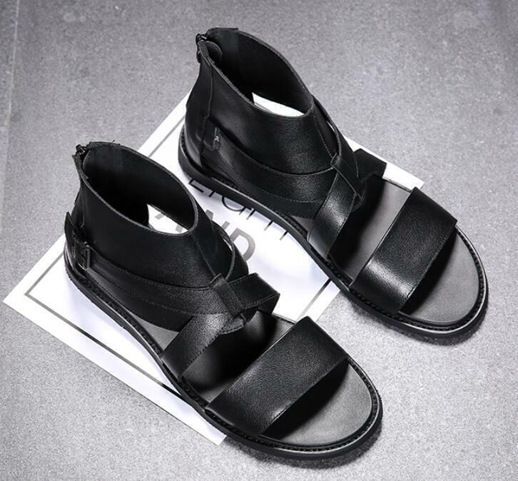Men’s Faux Leather Sandals Open Toe High Top Gladiator Beach Roman Shoes Retro