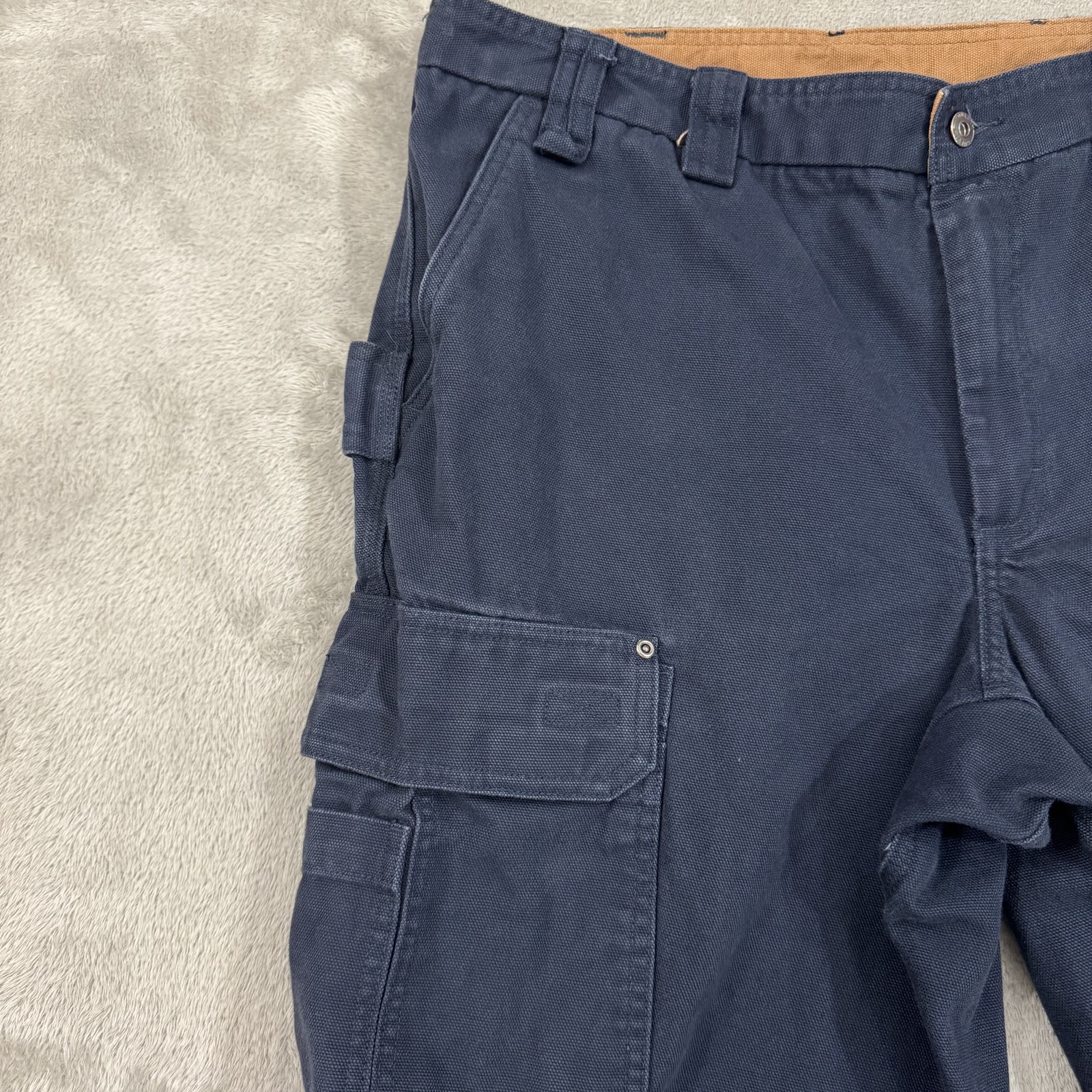 Duluth Trading Fire Hose Pants Mens 42×34 Blue Canvas Gusseted Hammer Loop Cargo
