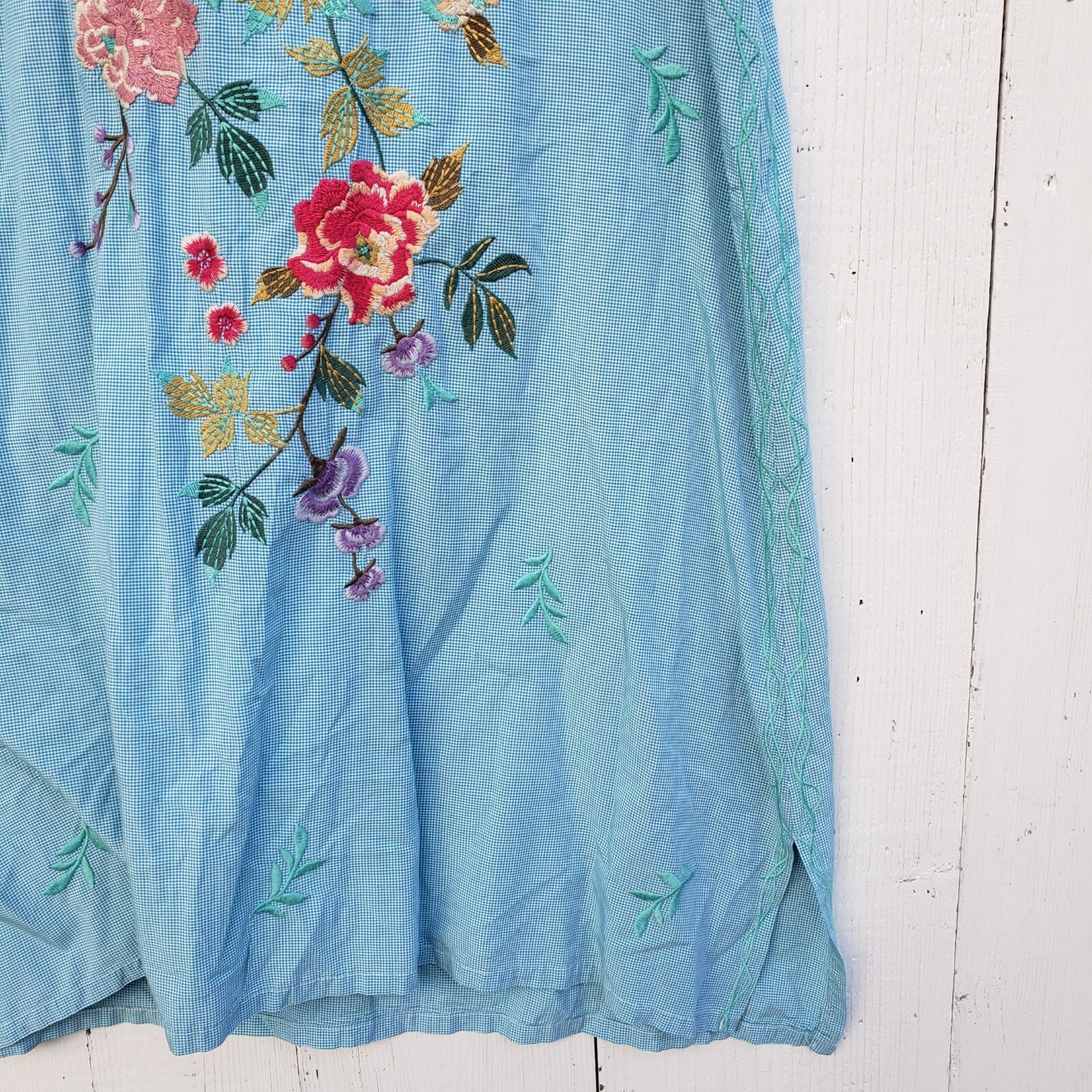 Johnny Was Workshop Adele Drape Cotton Blue Tunic Dress Women Sz S NEW