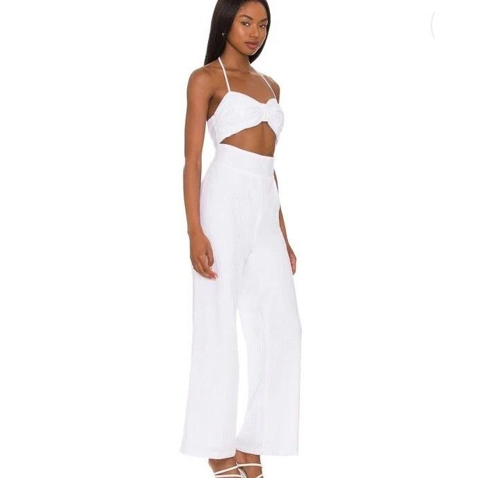 SNDYS White Cotton Halter Cutout Wide Leg Jumpsuit Small Summer Resort Wear