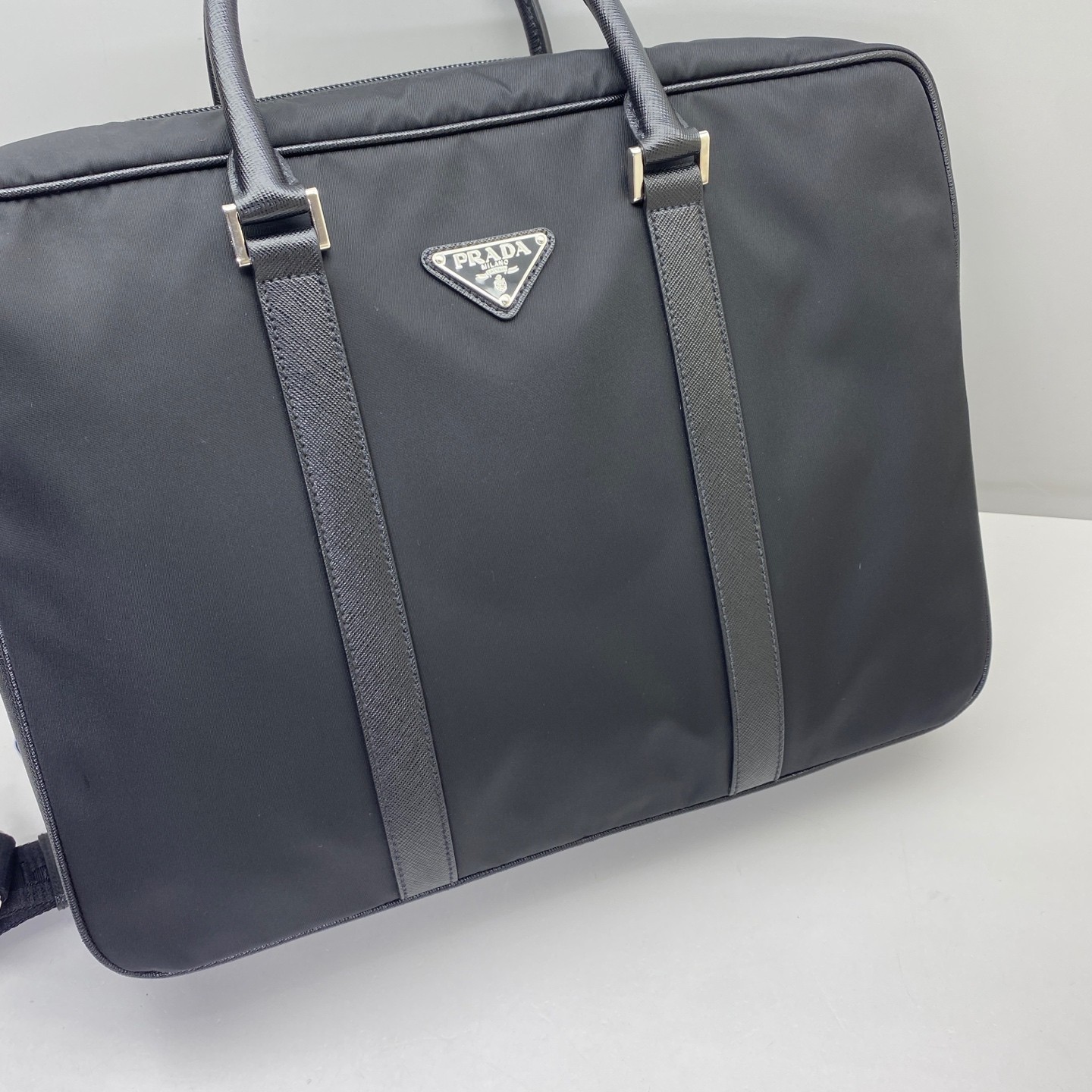 Prada Pre-Owned Authentic Briefcase Black Nylon Free Shipping 36x28x7cm