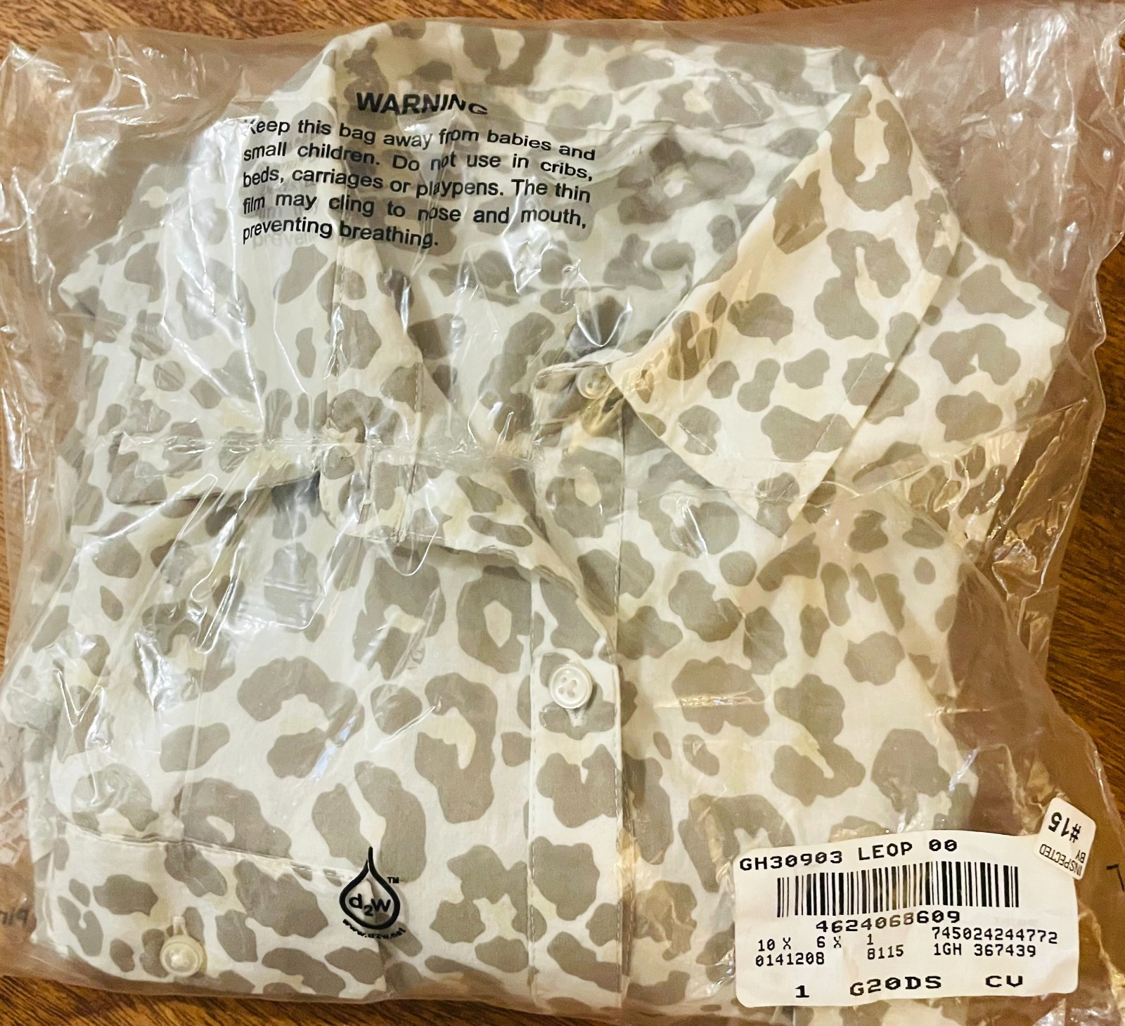 Garnet Hill Leopard Animal Print 100% cotton Top pockets Sz 00 XS White Gray NWT
