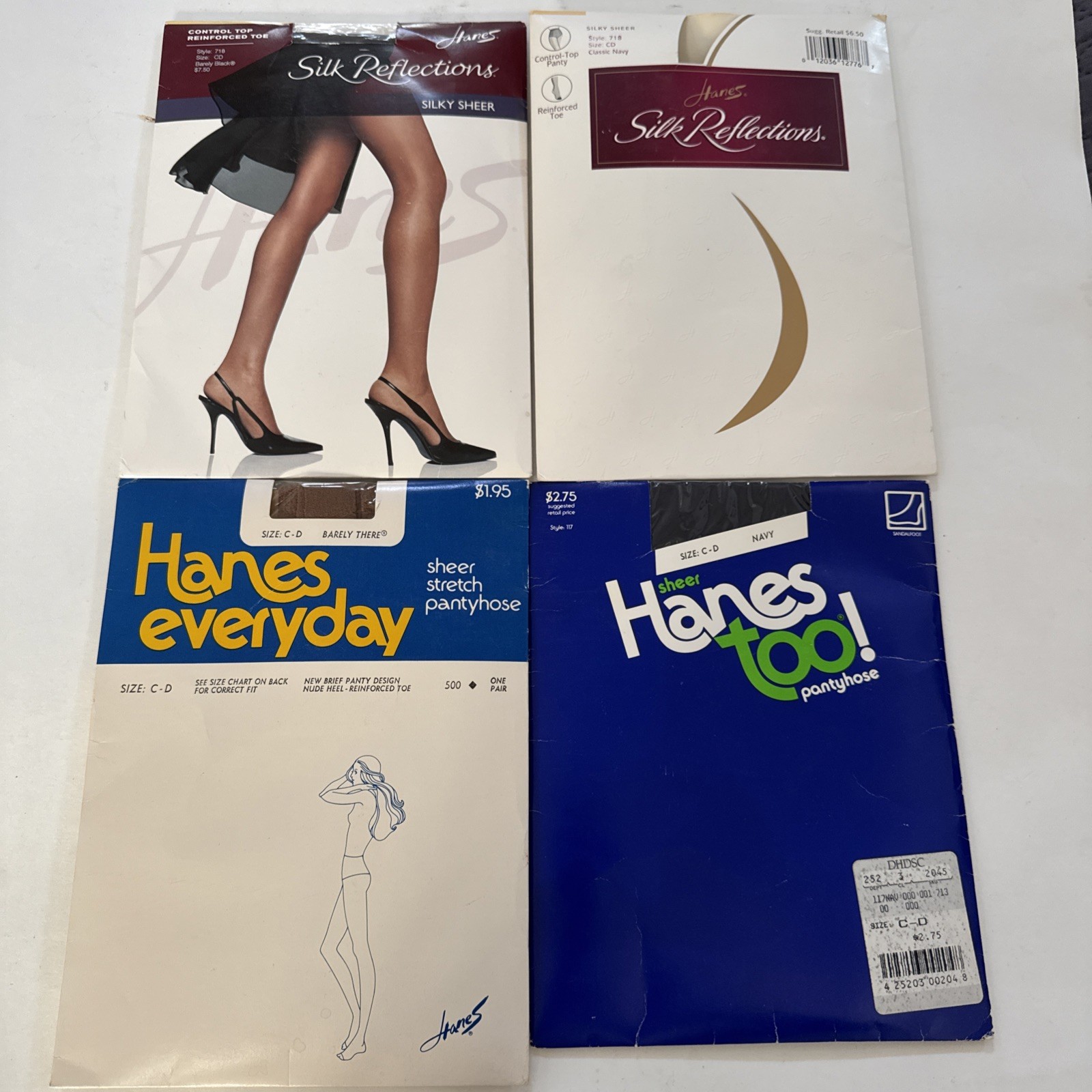 4 Hanes Pantyhose Size CD Silk Re-elections Black Navy Tan Control Top Rein Toe
