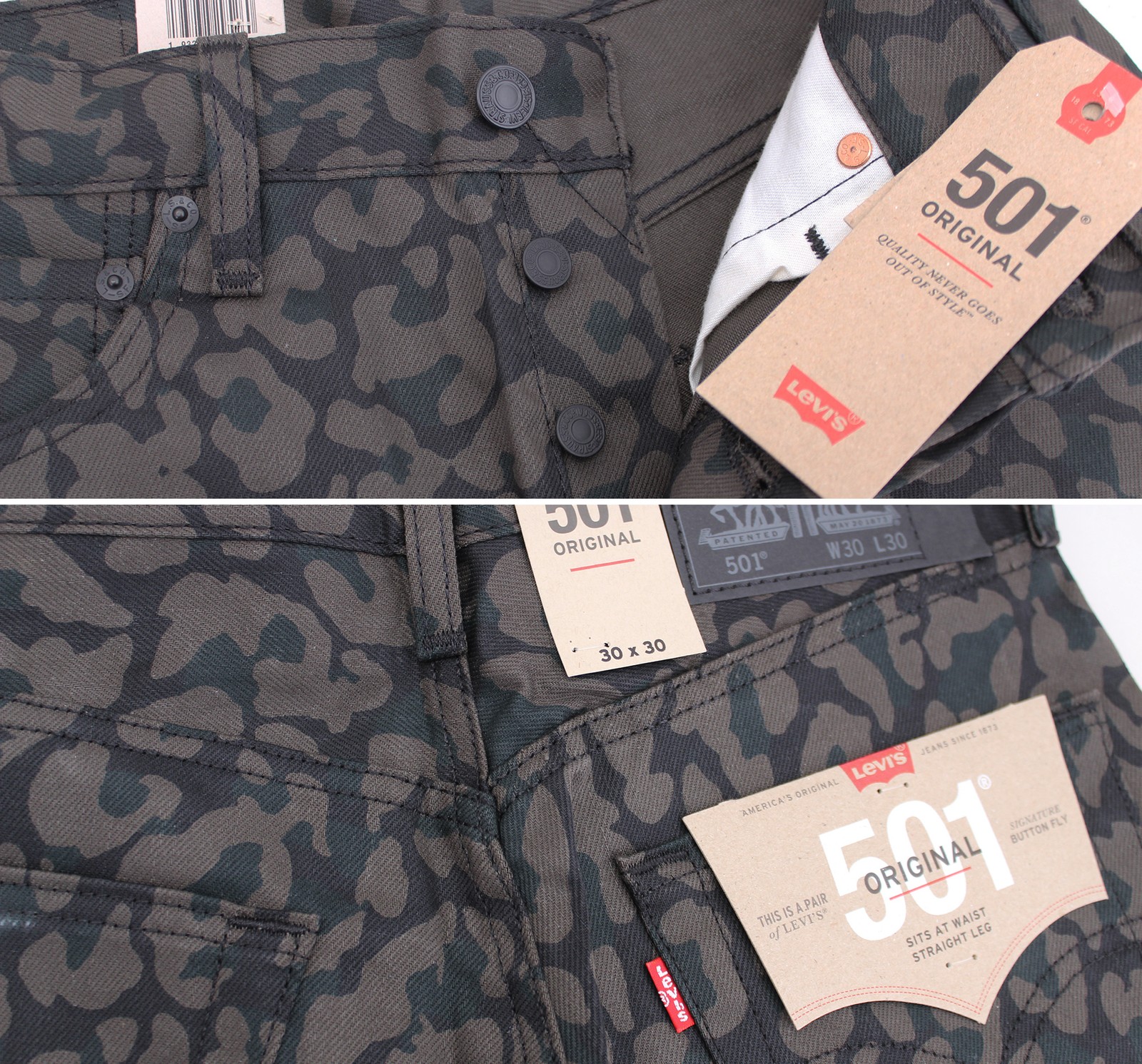 Levi’s Men’s 501 Original Fit Bubble Leopard Print Camo Pattern Jeans 36W x 30L