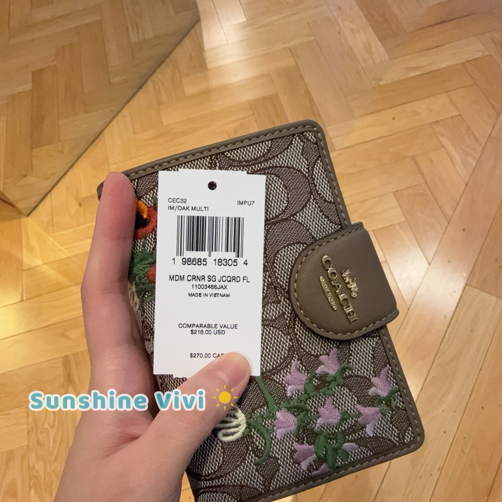 NWT COACH Medium Corner Zip Wallet Signature Jacquard w Floral Embroidery CEC32