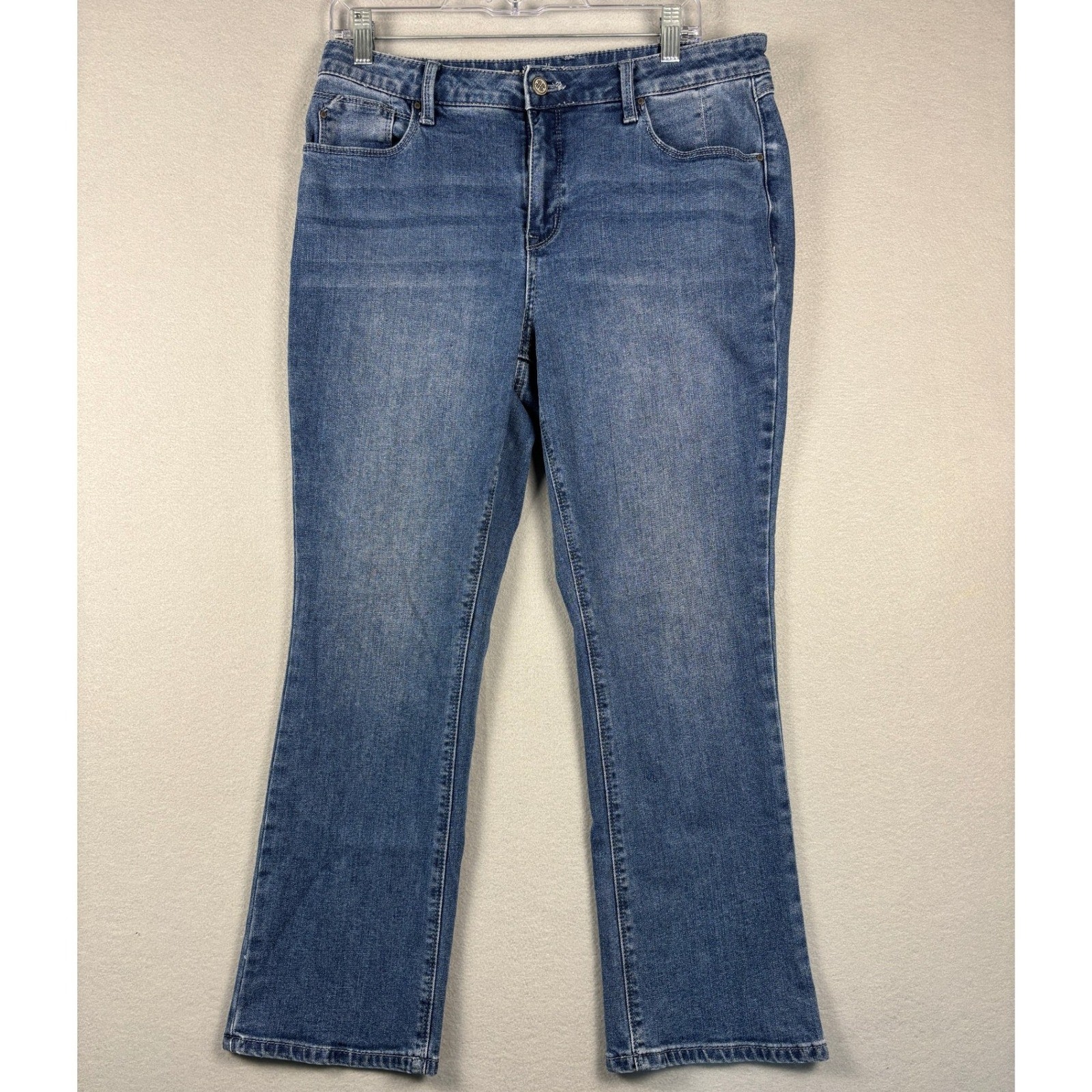 Laurie Felt Forever Denim Crop Baby Bell Flare Jeans Size 12 Blue Wash