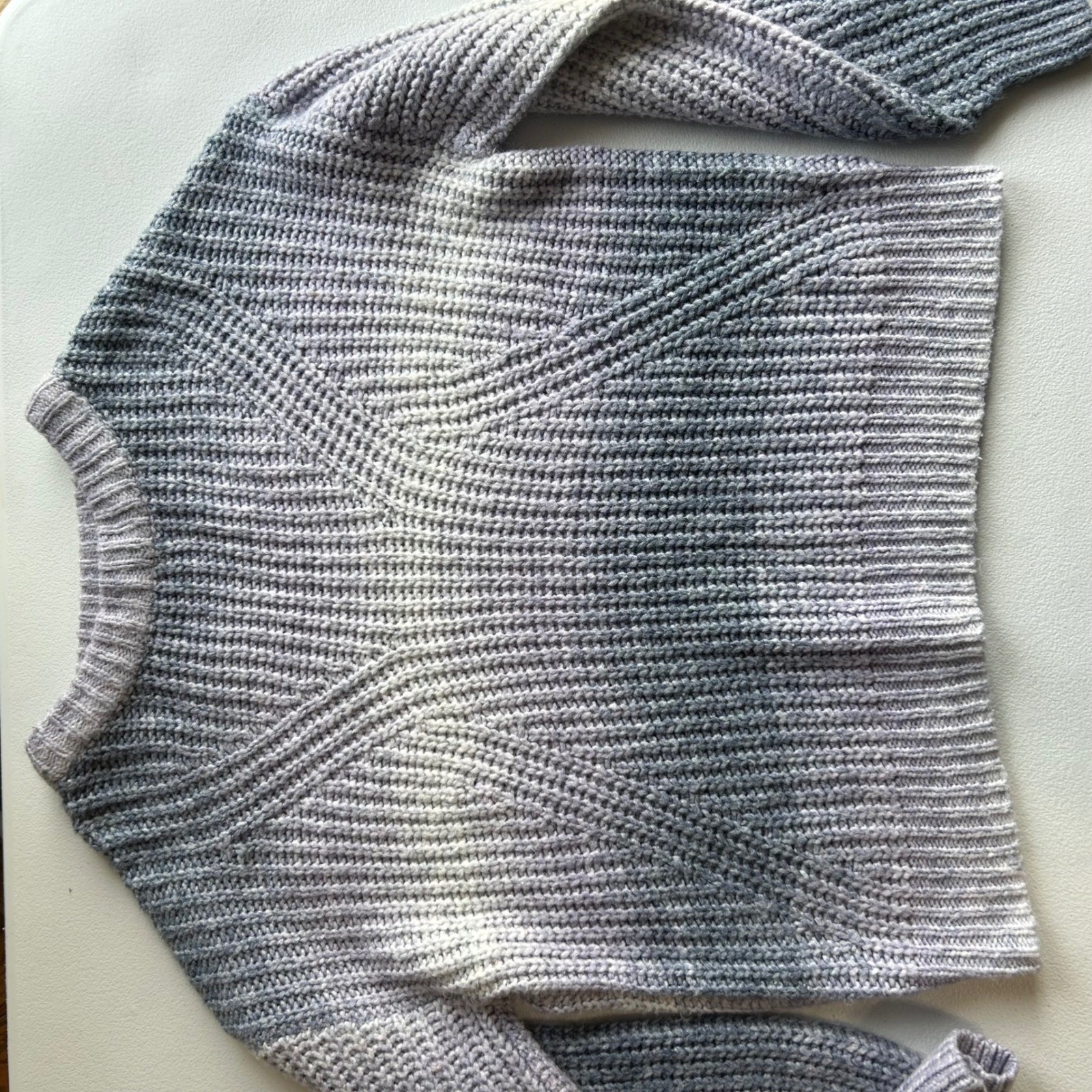 A New Day Ombre Chunky Ribbed Knit Crewneck Sweater Grey Lavender XL