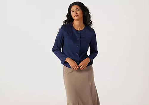 Kim & Co Jacket Stretch Faux Suede Button Front Navy New Size XL