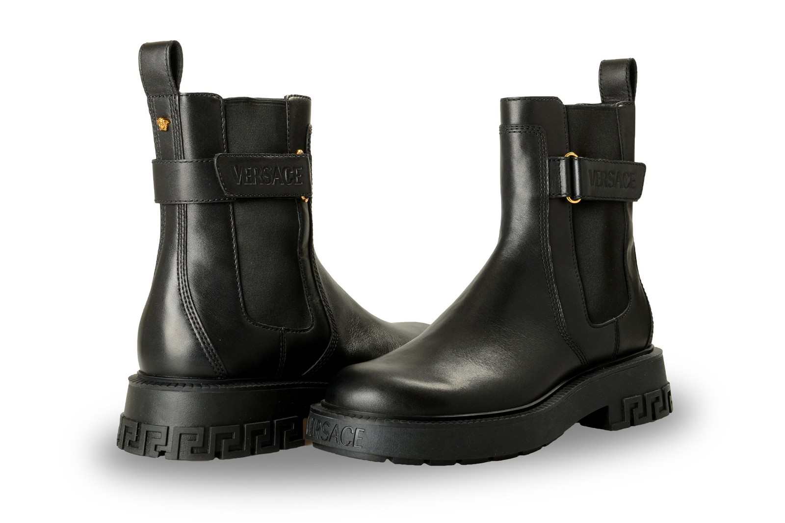 Versace Men’s Black Leather Chelsea Boots Shoes US 9 IT 42