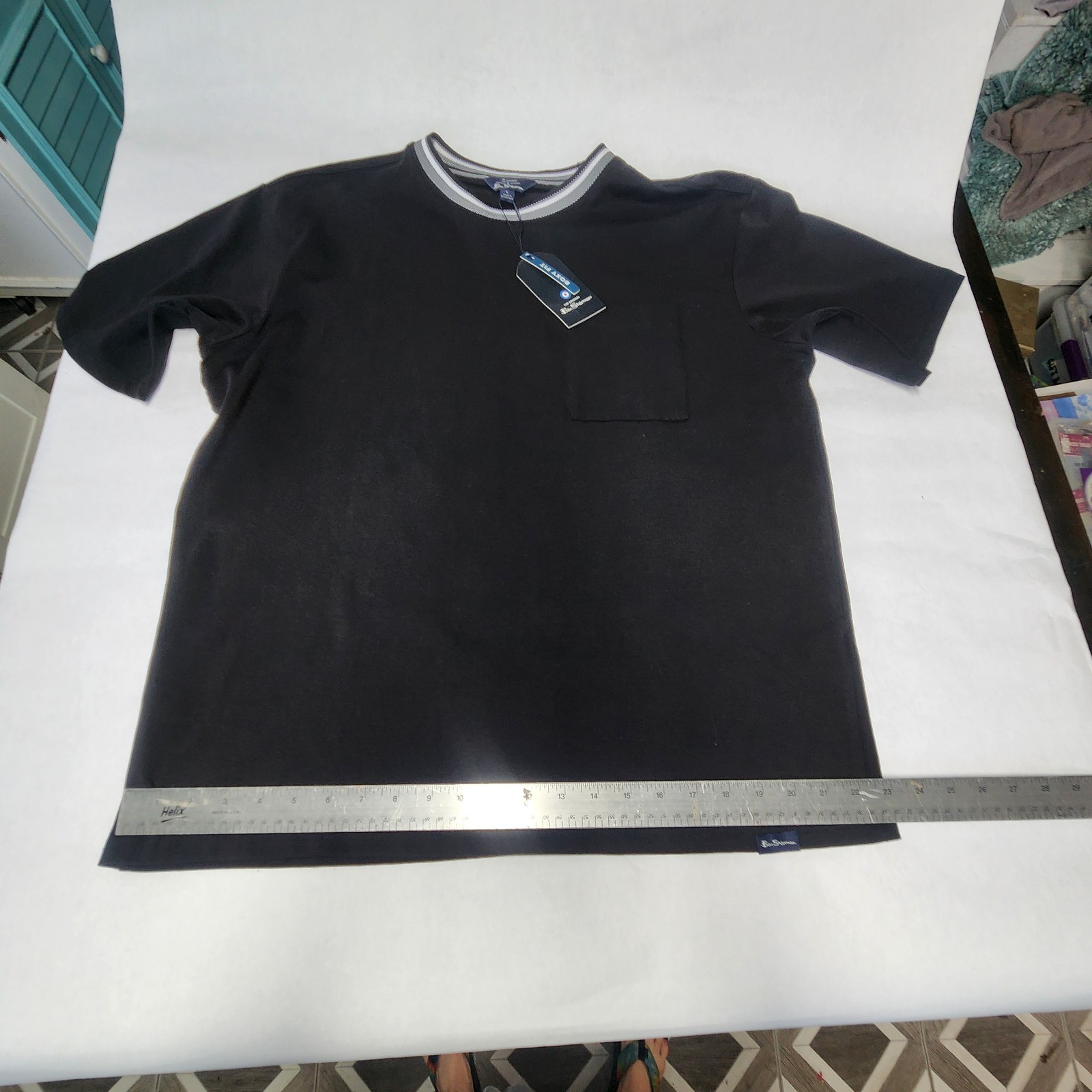 Ben Sherman Men’s Black Solid Crew Neck Short Sleeve Cotton Knit Tee Large
