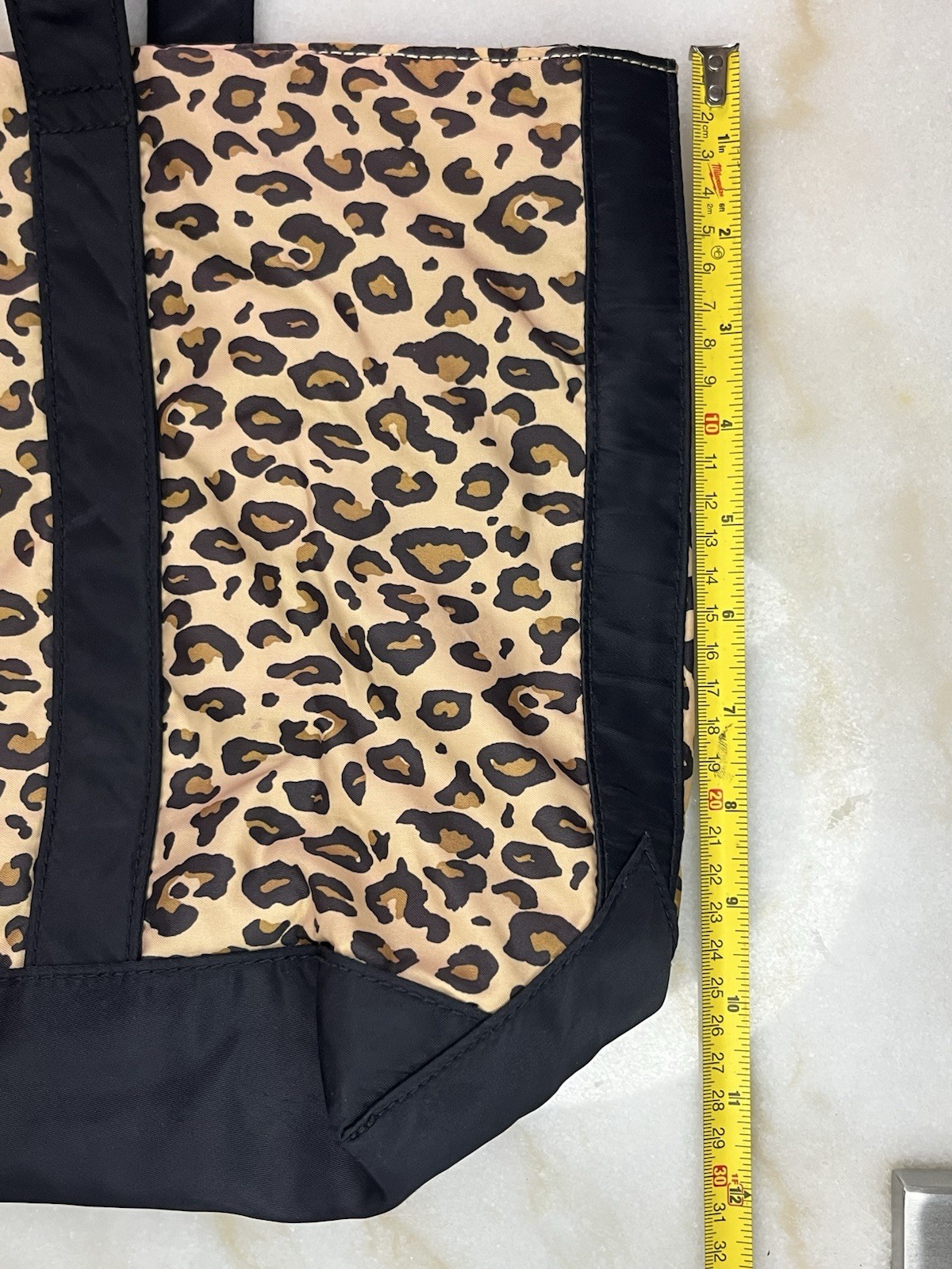 Lauren Ralph Lauren Leopard Print Tote Bag Black Trim & Handles Travel Resort