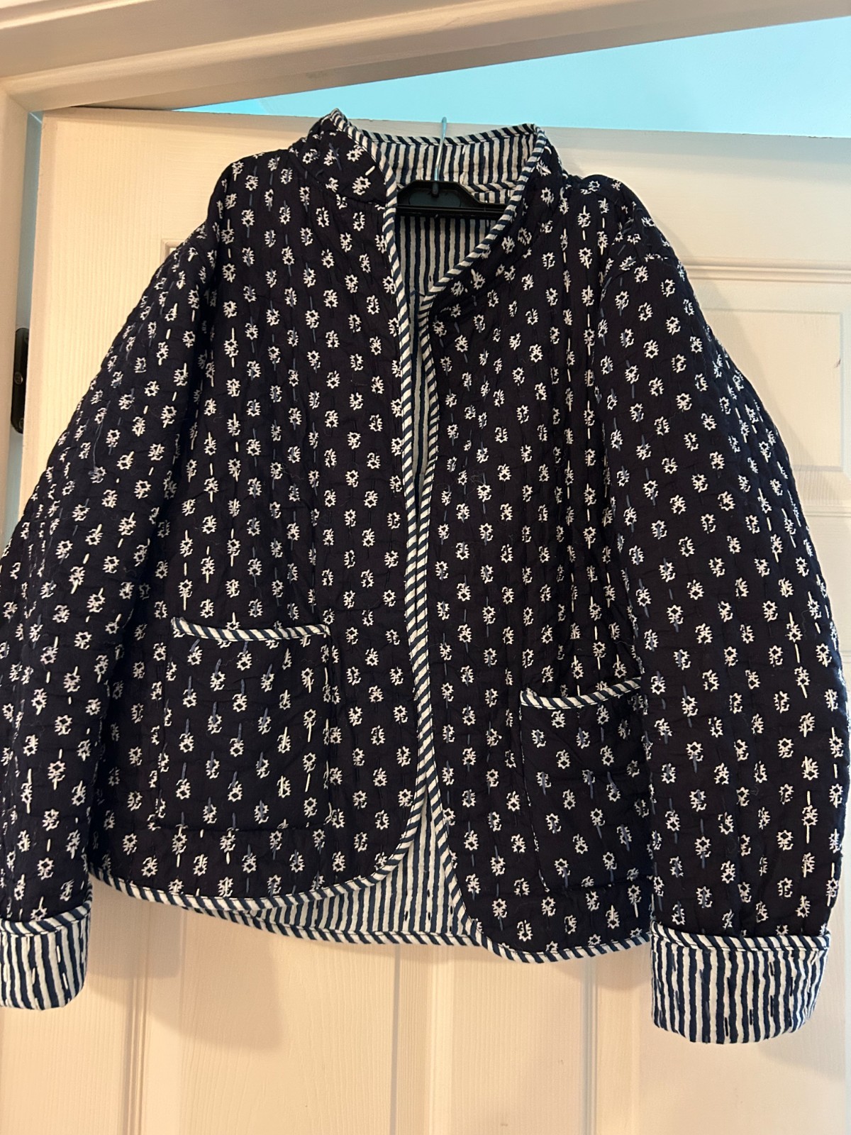 Blue reversible quilted cotton jacket size S/M