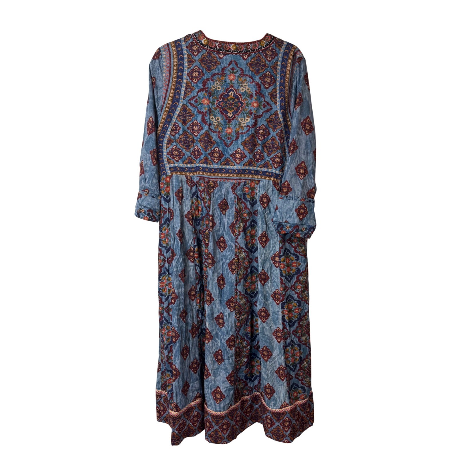 Soft Surroundings San Remo Midi Maxi Dress Blue Boho Embroidered Ikat 2GTB6