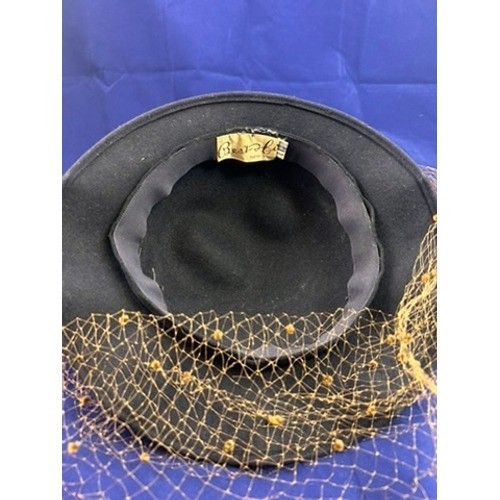 Vintage 40s 50s Best & Co NY Black Felt Hat Veil Feather Cocktail Hat