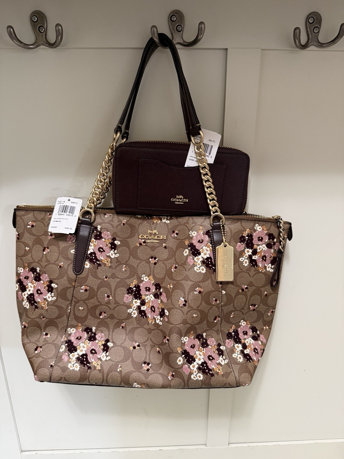 NWT Coach Oxblood Signature Flocking Ava Chain Tote Bag Purse F32118