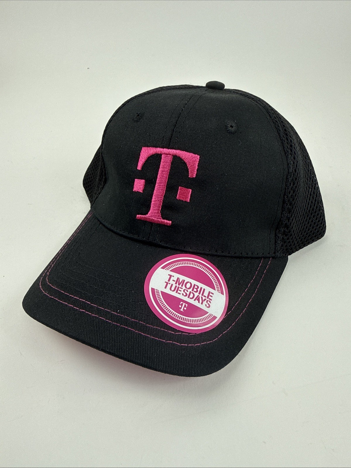 T-Mobile Tuesdays Ball Cap Hat Black & Pink Breathable Mesh Back Strap Back