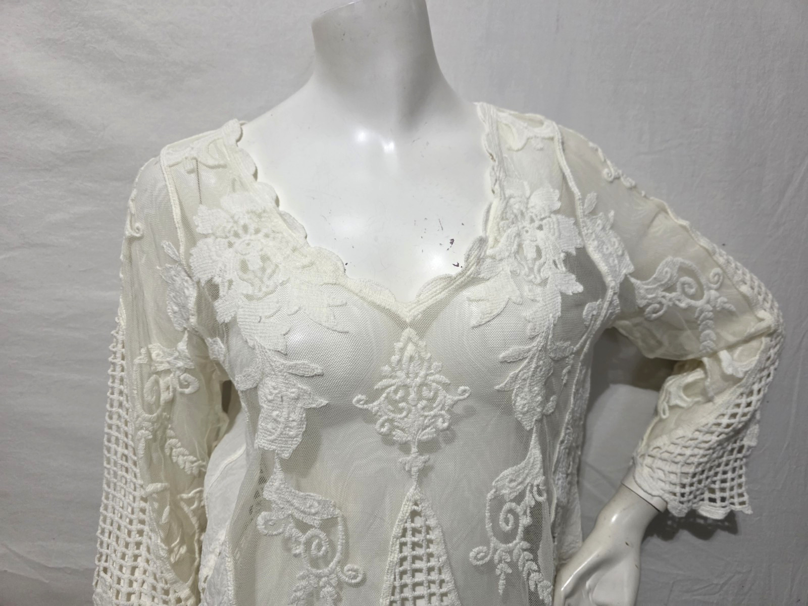 Pretty Angel M Tunic Top Ivory Embroidery Open Sheer Boho Romantic Sexy Sweet