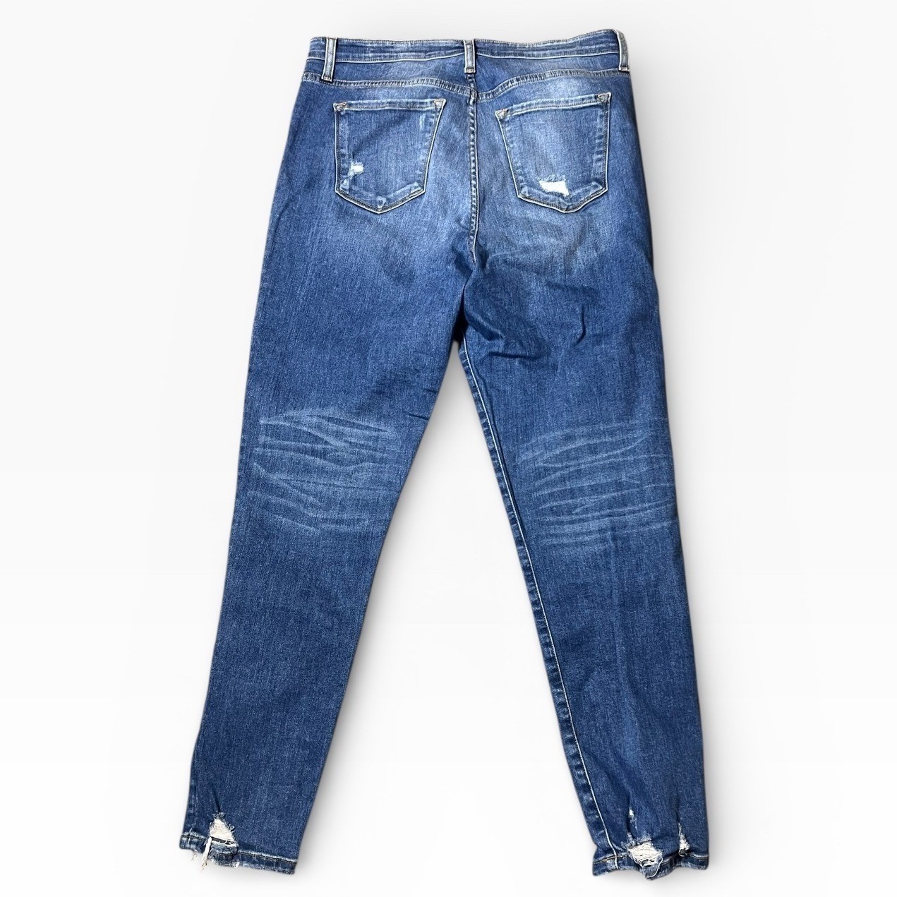 Bridge by GLY Ultra High Rise Ankle Skinny Jeans Distressed Blue Size 31 Fringe