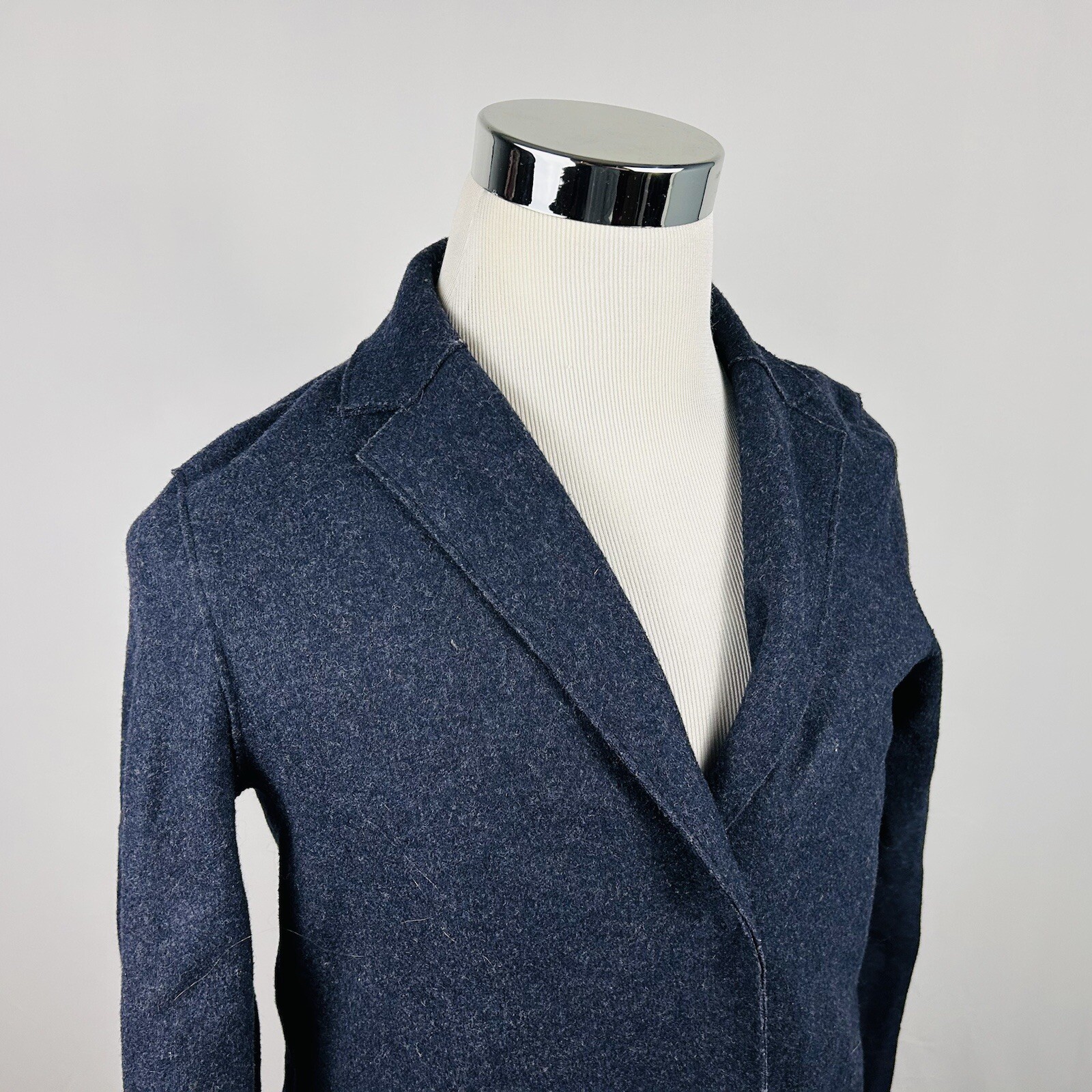 Banana Republic XS Flannel Coat Dark Blue Mario Bellucci Wool Blend Snap Front
