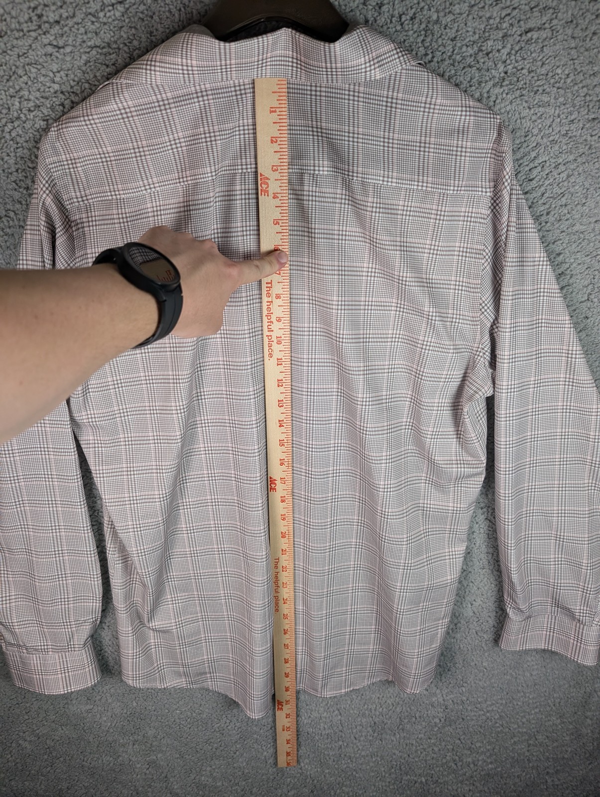 Tom Baine Shirt Mens Large Pink Gray Plaid Button Down Slim Fit Stretch Casual