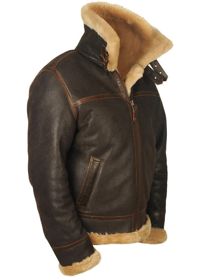 Coat 100% sheepskin WW2 B3 Mens RAF Aviator Leather Jacket Bomber Flying irvin