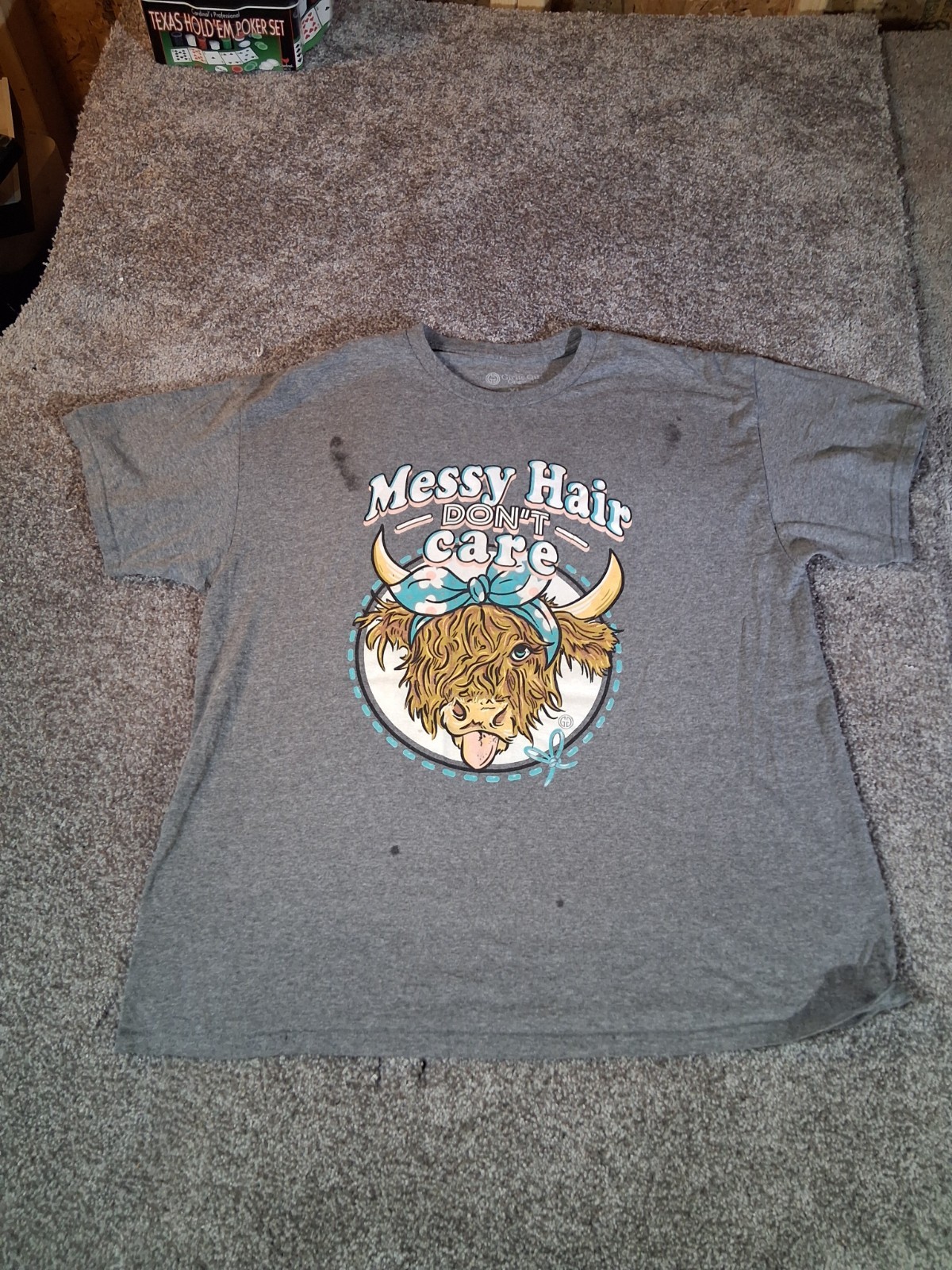 Girlie Girl Originals Messy Hair Don’t Care Highland Cow Preppy Womens Short…