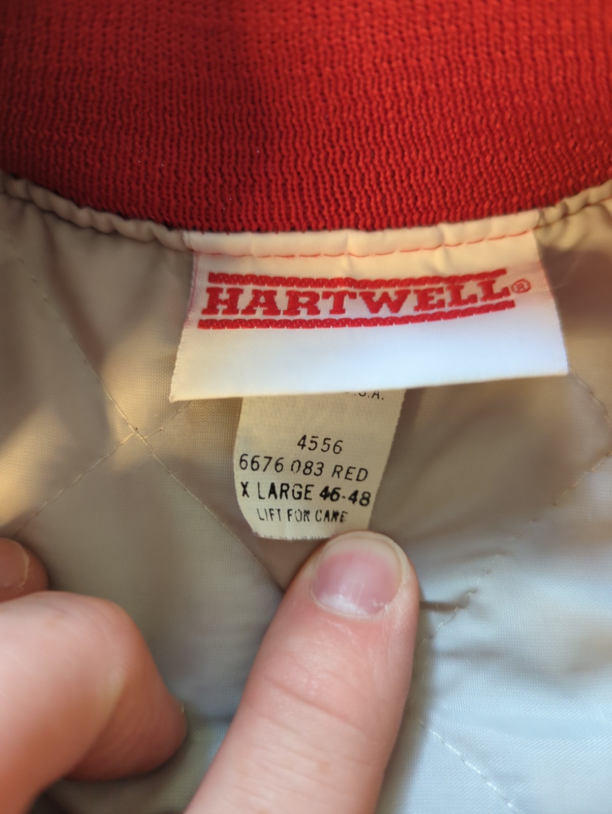 Vintage Hartwell Red Satin Bomber Jacket USA Made North Dayton Tool Shop Mens XL