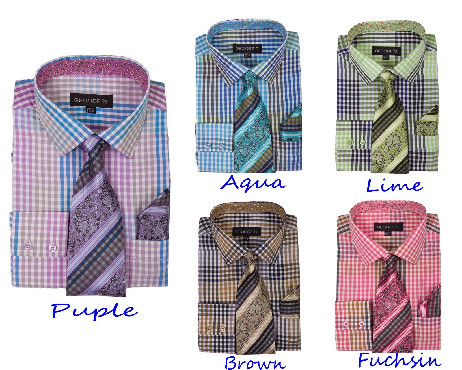 Men’s Checks Shirt With Tie and Hanky, 60%Cotton 40% Poly Standard Cuff AH 627