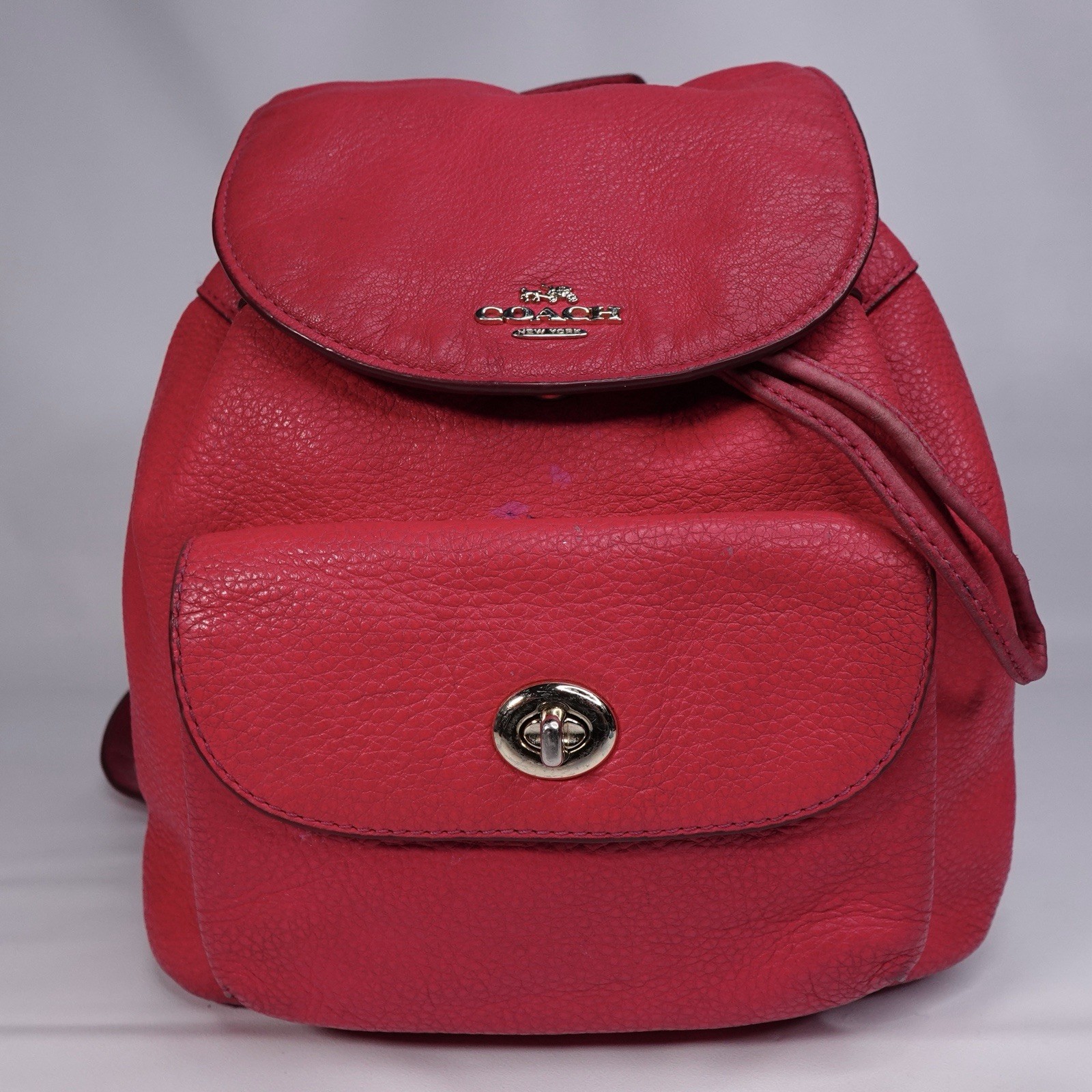 Coach Mini Billie Backpack Hot Pink Leather Drawstring Turnlock Bag F37621