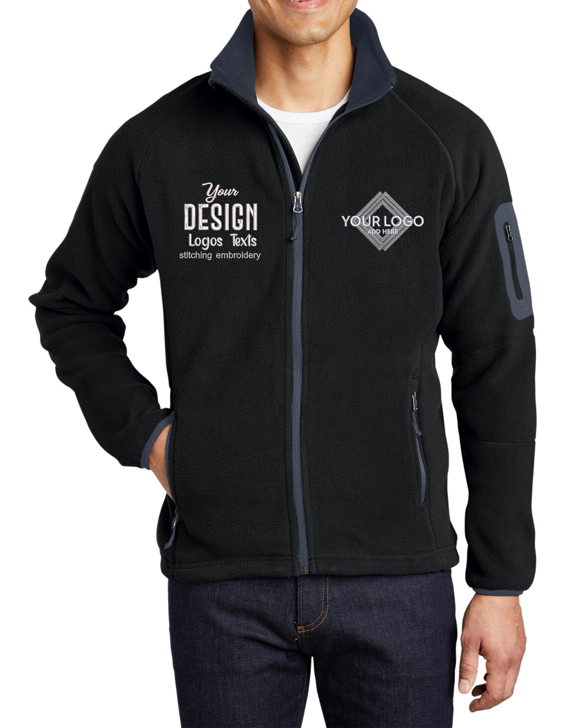 Ink Stitch Your Own Custom Logo Texts Stitching Men Enhanced Fleece Jackets