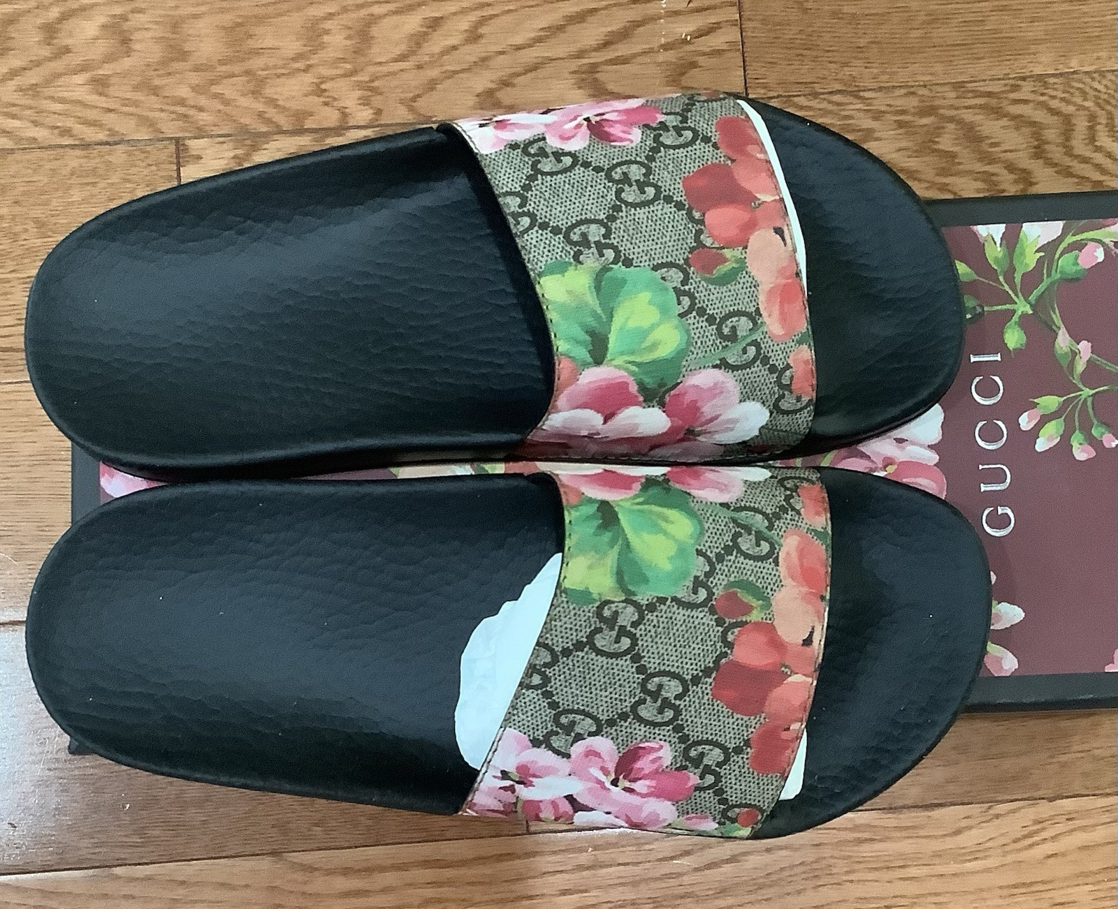 Gucci Blooms Supreme Floral Canvas GG Slide Sandals Shoes 36 NEW!!!