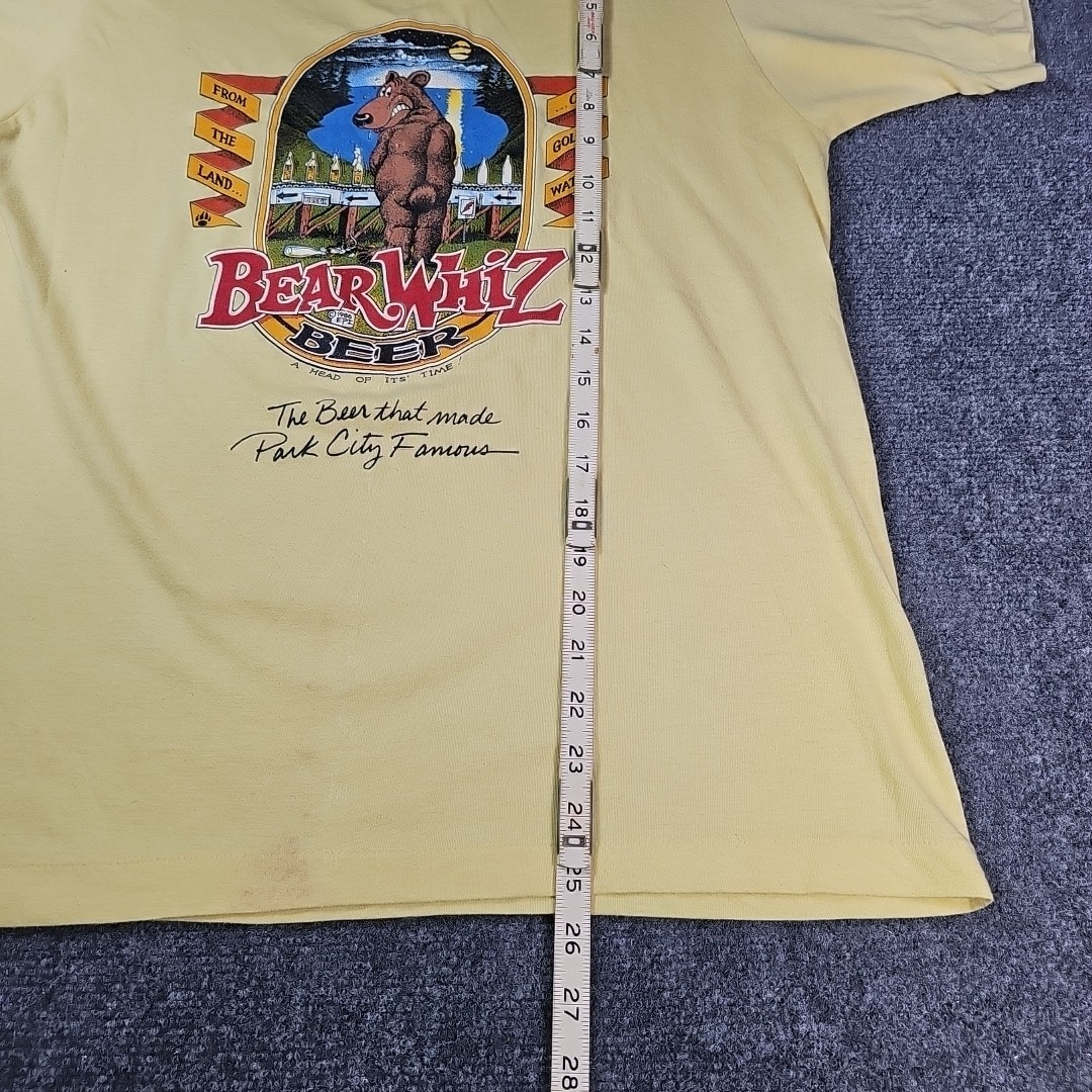 Vintage 80’s Single Stitch Bear Whiz Beer Humor Promo Yellow T Shirt Size Large