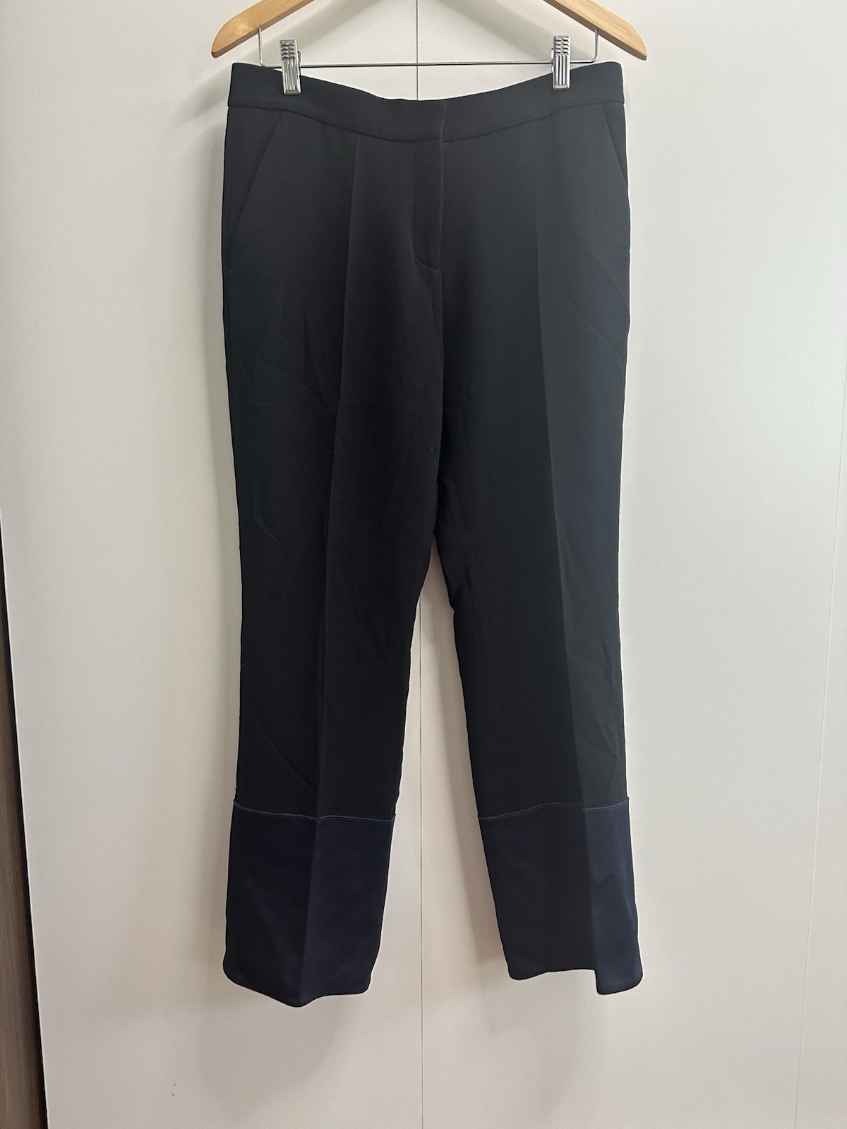 Derek Lam Women’s Black Navy Cuffed Wool Dress Pants Straight Leg Formal, Size 6
