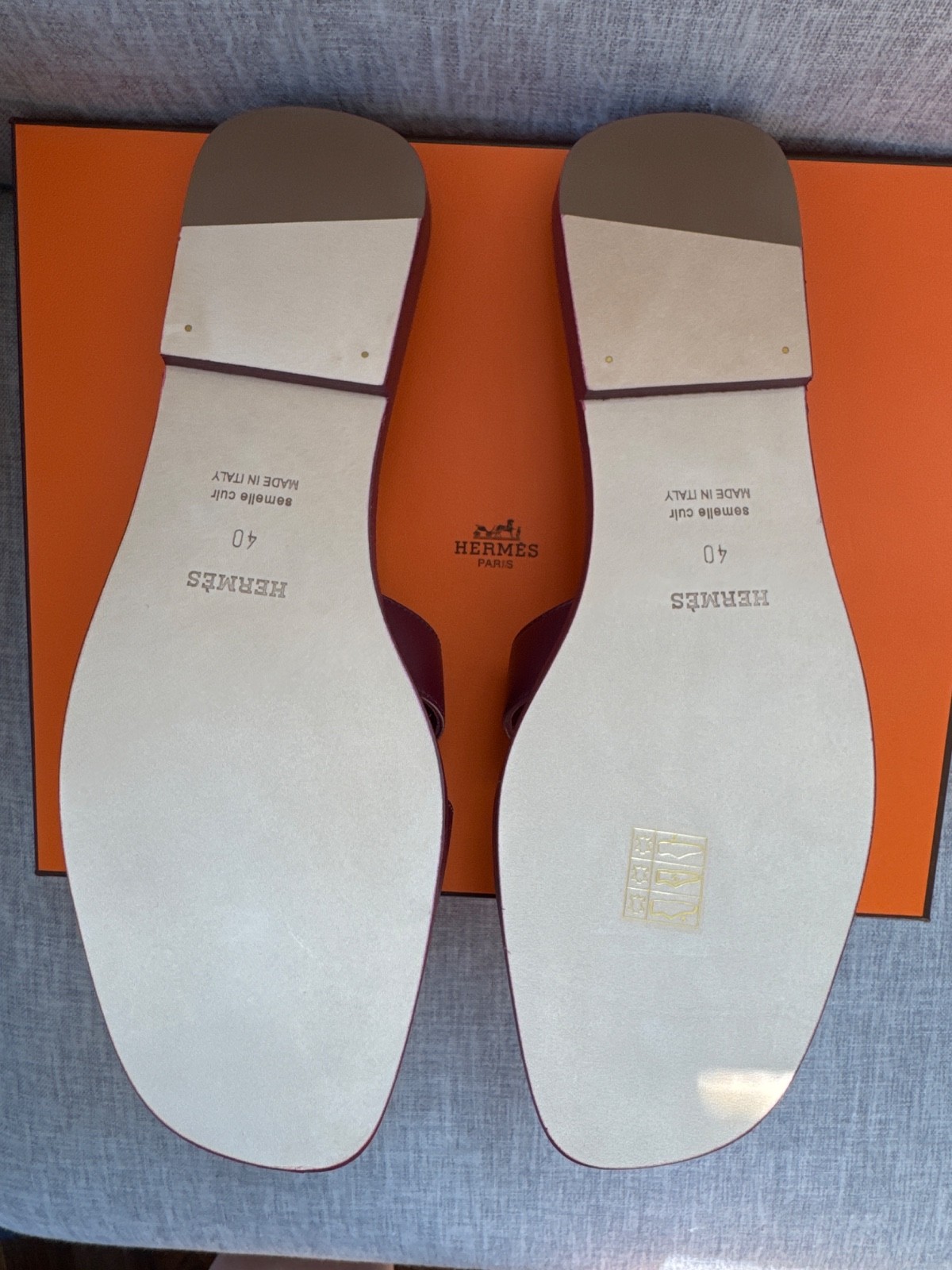 Hermes Oran Rough H Sandals Box Calfskin Flats Shoes Sz 40 Auth Box Dust Bag