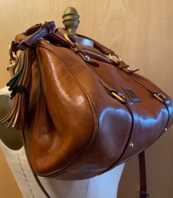 Dooney & Bourke Large Florentine Natural Leather Satchel w/Crossbody Strap