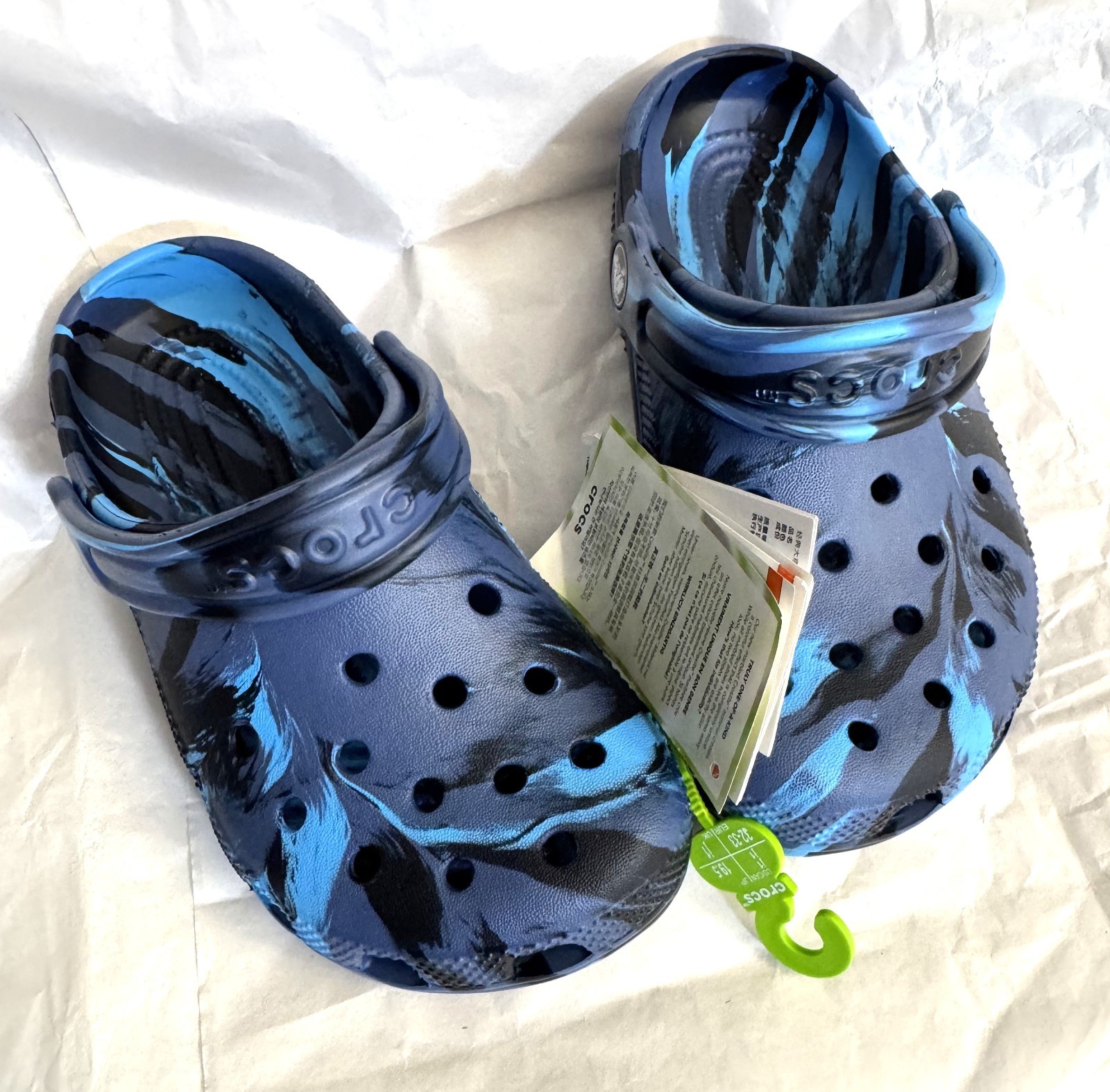 Crocs Classic Marbled Clog Kids Tie-Dye Blue Slip-On Shoes Size – 1 (J1)