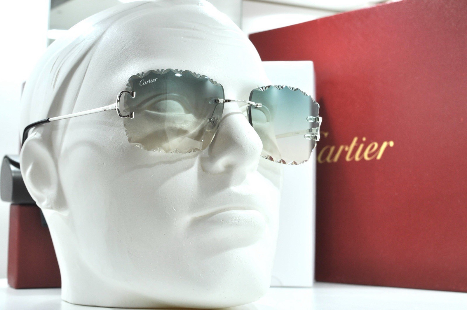 Cartier rimless sunglasses piccadilly glasses Diamond Cut BIG C silver Frame