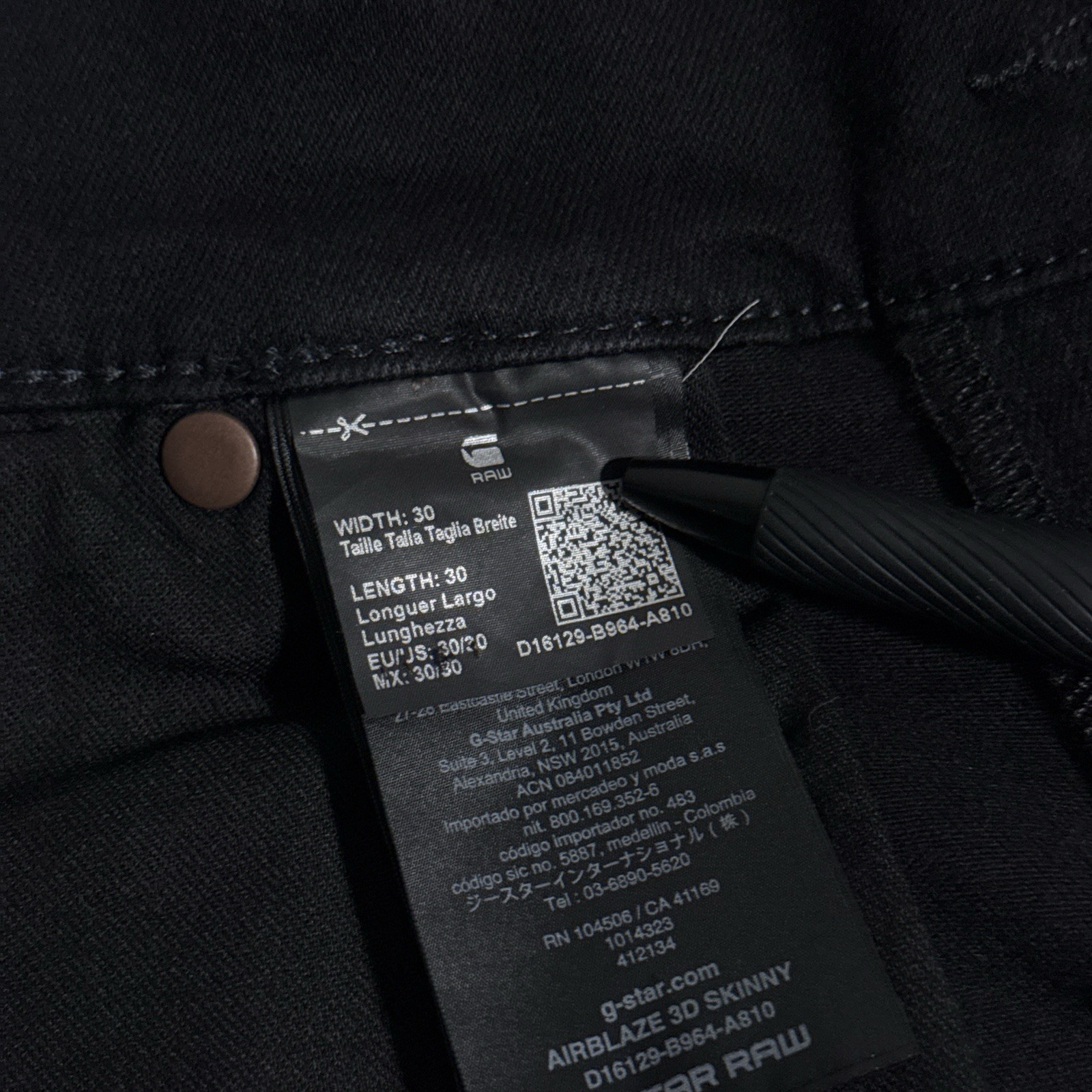 G-Star Raw Airblaze 3D Skinny Black Multi Pocket Moto Cargo Jeans Mens 30×30 NEW
