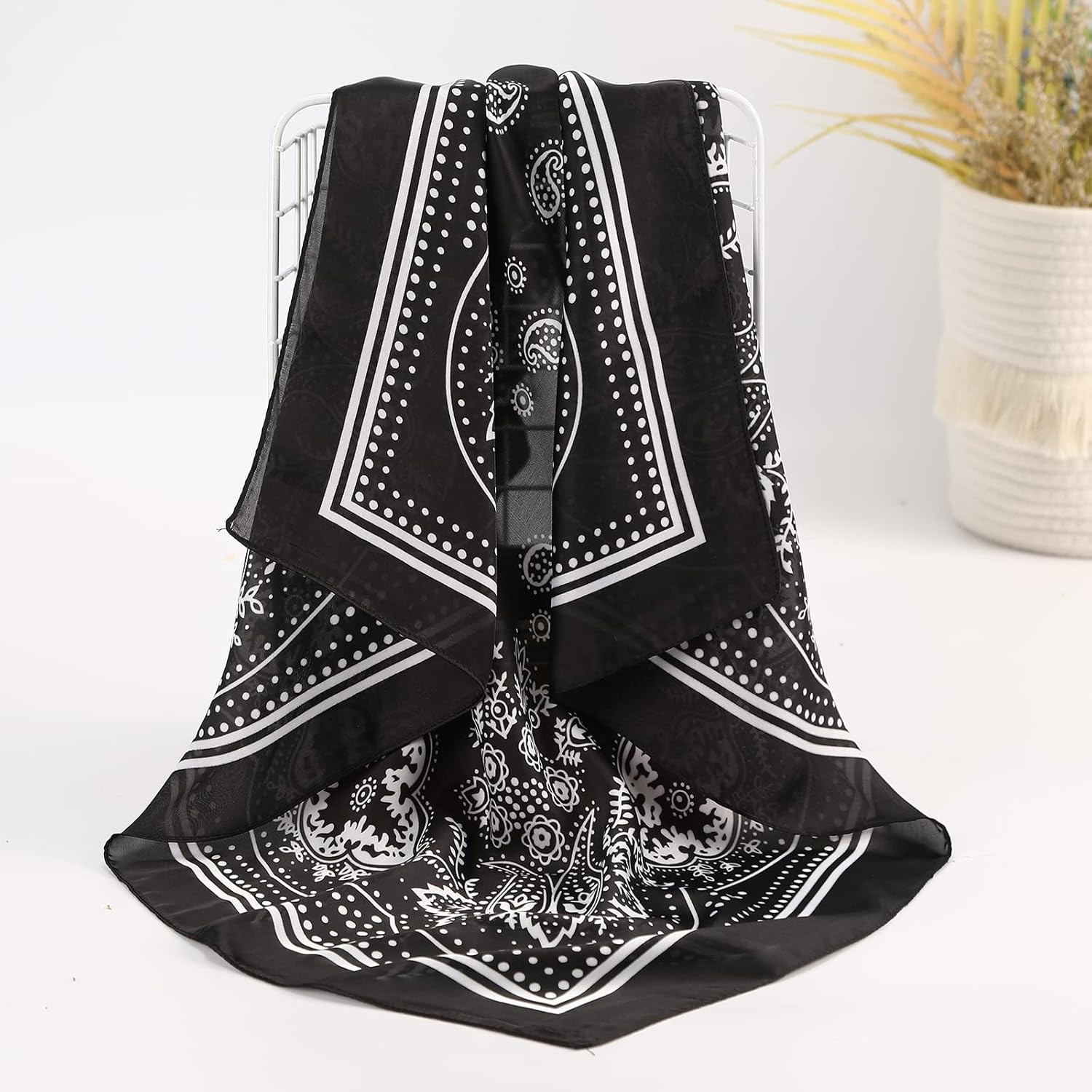 27 Inches Silk Feeling Square Head Scarf – 4 Pcs Satin Square Head Scarves for W